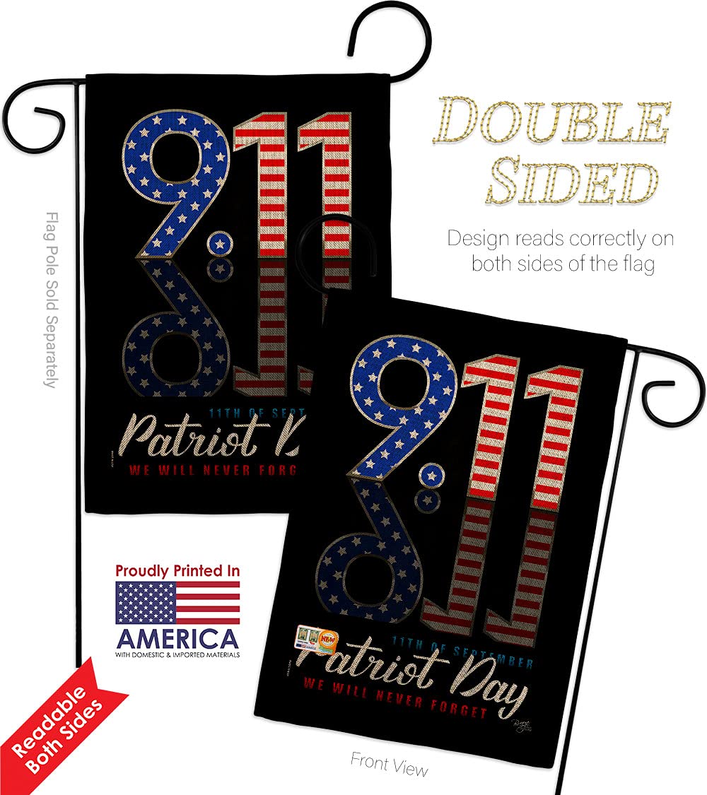 Patriotic September 11 Garden Flag Kit - Double-Sided 28x40 Inch USA-Made Burlap Yard Banner for Memorial Day, Patriot Day & Home Decoration - Perfect for Front Porch, Lawn & Patriotic Events