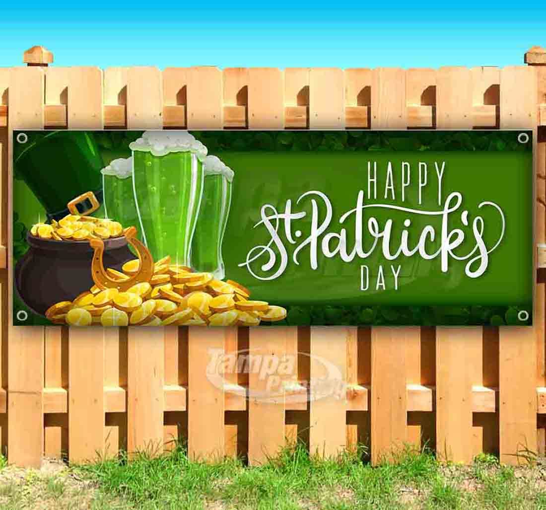 Happy St. Patrick's Day Banner - 13 oz Heavy-Duty Vinyl with Metal Grommets | Single-Sided Non-Fabric Decoration for Parties, Home & Pub Decor | Weather-Resistant Outdoor & Indoor Use