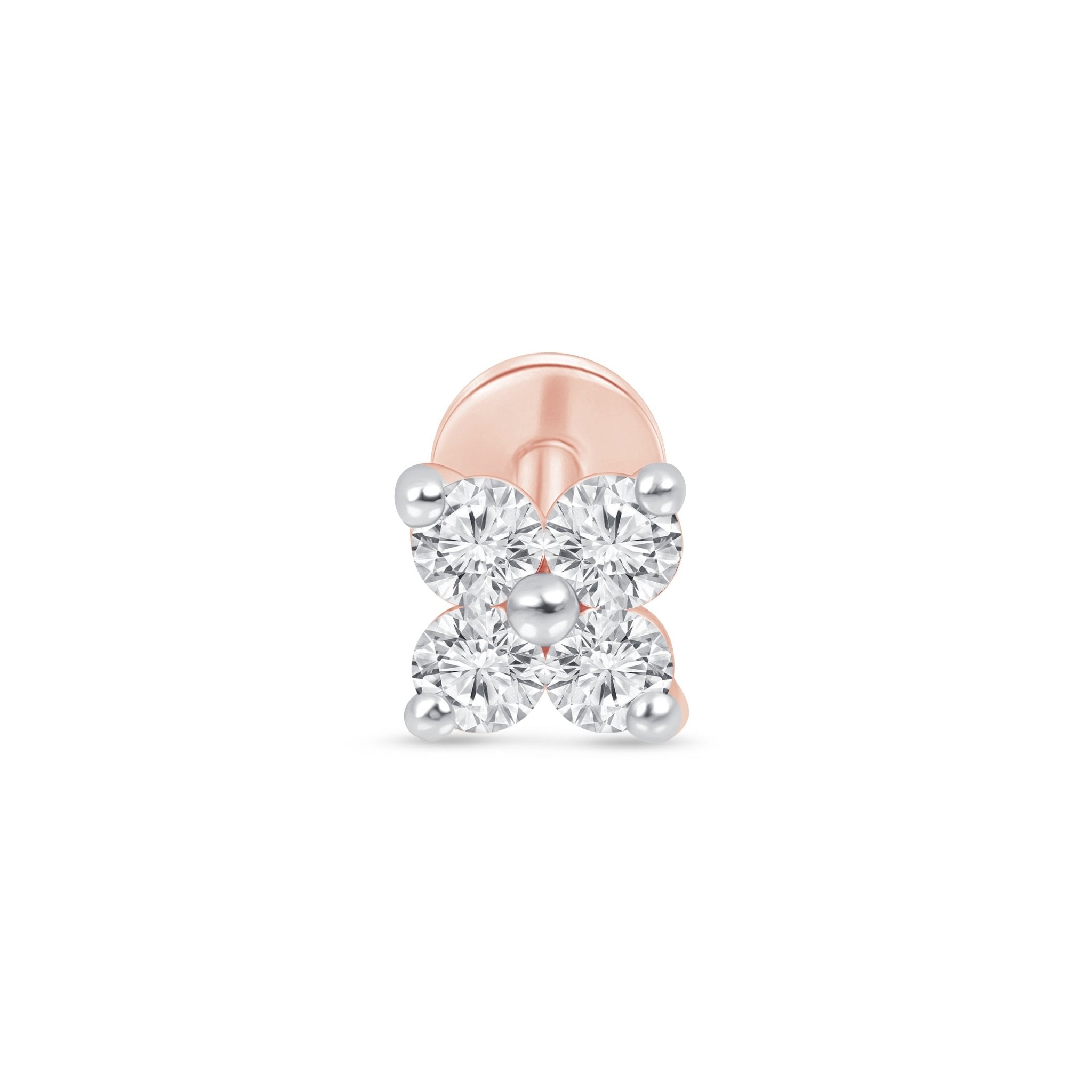 14K Rose Gold Diamond Four Petal Flower Stud Earrings - Dainty Floral Jewelry for Women, Perfect for Weddings, Date Nights & Everyday Elegance