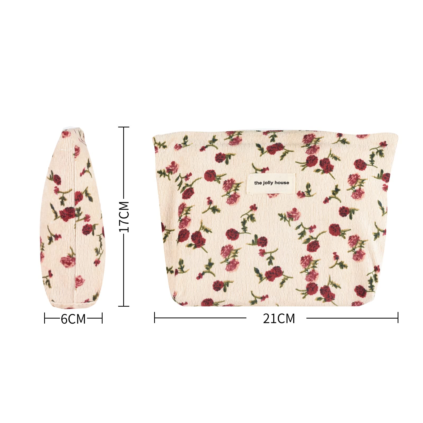 Fycyko Rose Flower Printed Canvas Cosmetic Bag - Corduroy Toiletry Organizer with Zipper, Small Makeup Pouch for Women & Girls (Beige) | Perfect for Travel, Beauty Storage, School Supplies & Gift Giving