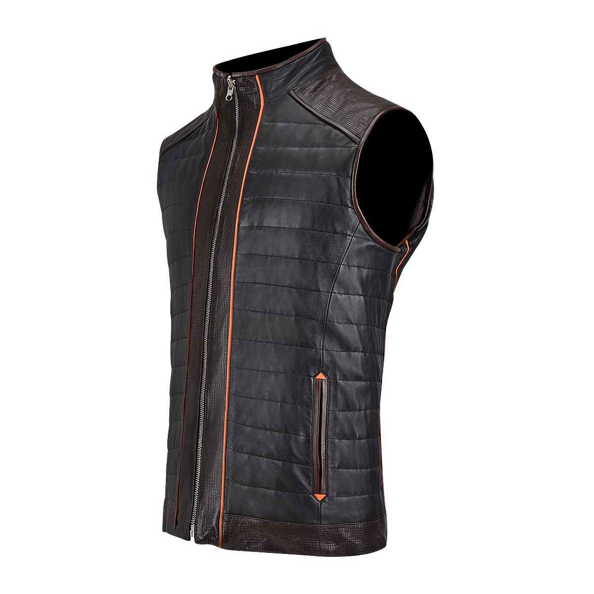 Men's Cuadra Black Casual Fashion Racer Sheepskin Leather Vest - Stylish Biker Jacket for Motorcycle Riding & Outdoor Adventures