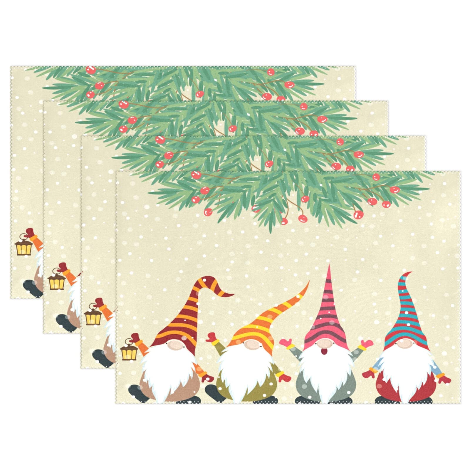 Christmas Gnomes Snowflake Leaf Washable Placemats Set of 6 - Holiday Dining Table Mats for Christmas Dinner, Party & Home Decor