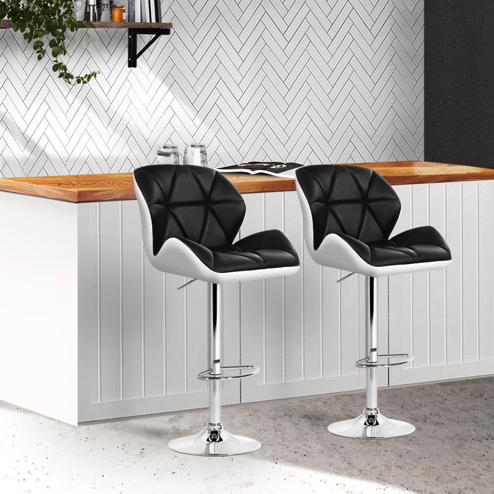 Adjustable Height Black & White Leather Bar Stools with Gas Lift - Perfect for Kitchen Islands, Home Bars, and Dining Areas