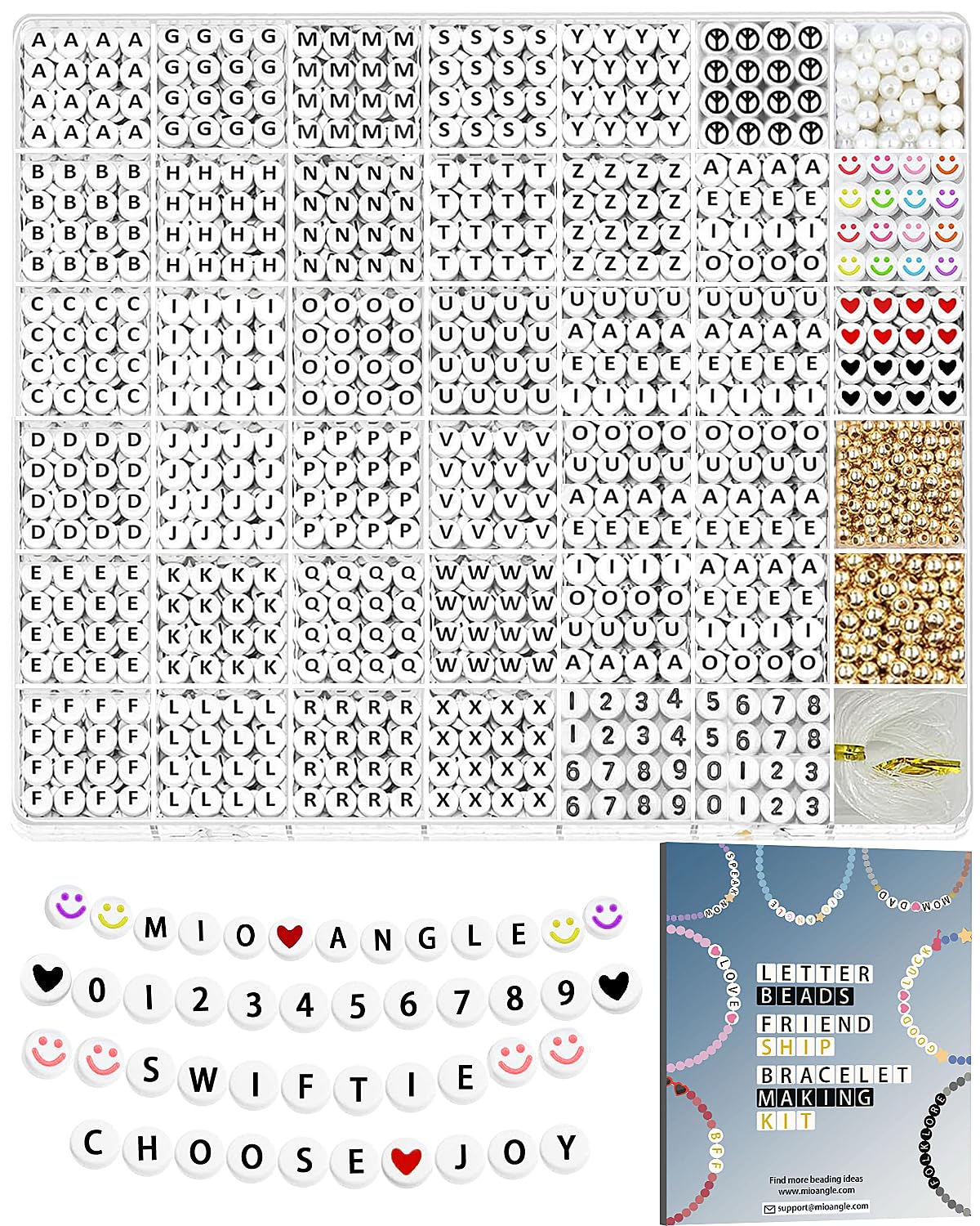 1640Pcs Letter Beads Jewelry Making Kit - 39 Styles Alphabet & Number Beads for Friendship Bracelets, DIY Craft Gifts for Teen Girls Ages 6-12 (Black Letters on White Beads) - Perfect for Birthday Parties, Summer Camp Activities & Creative DIY Projects