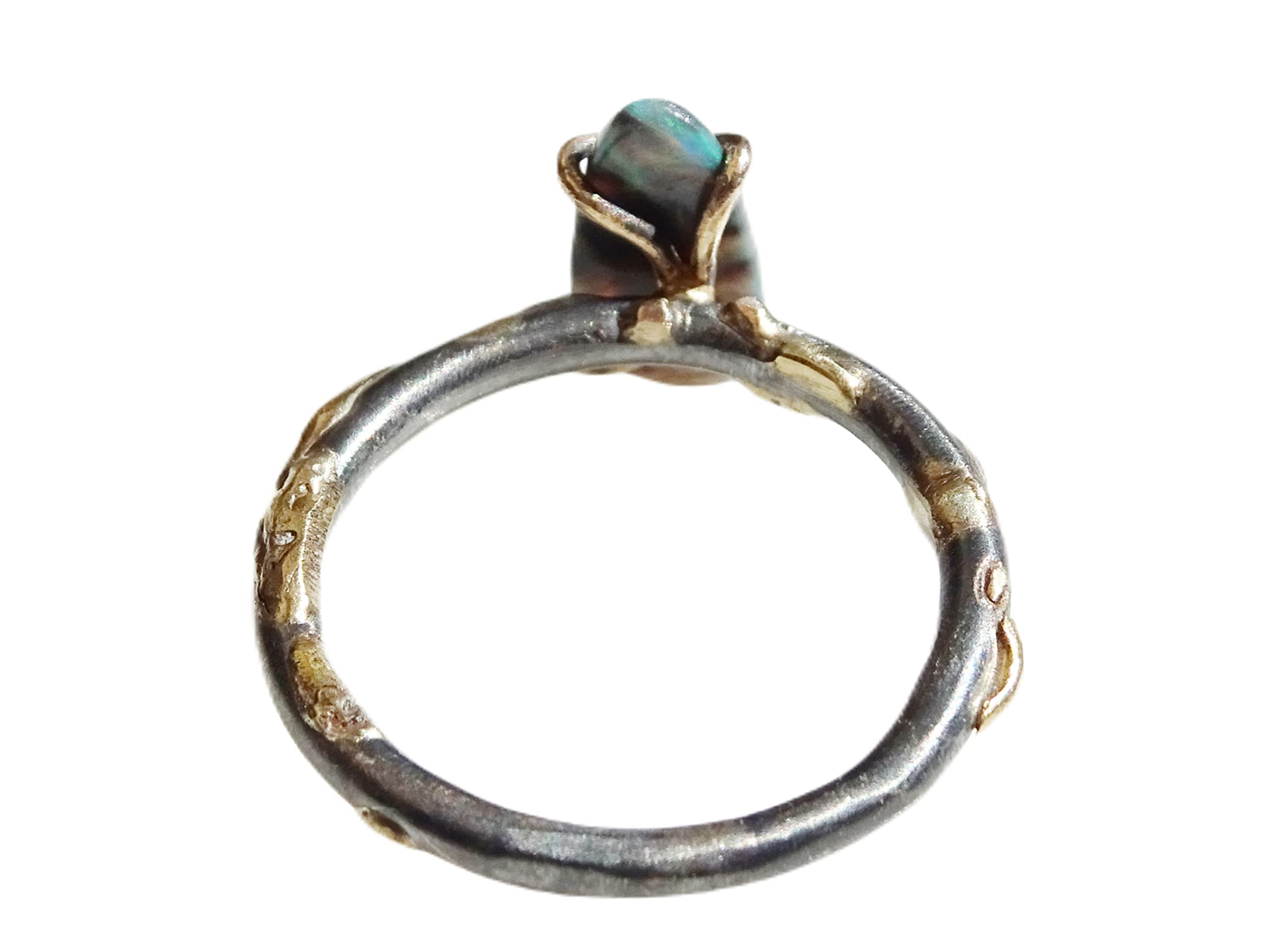 Black Opal Ring Gold & Silver, Opal Wedding Ring Set, Dainty Opal Viking Engagement Ring, Molten Opal Jewelry – Anniversary Gift for Her, Perfect for Weddings, Proposals & Special Occasions