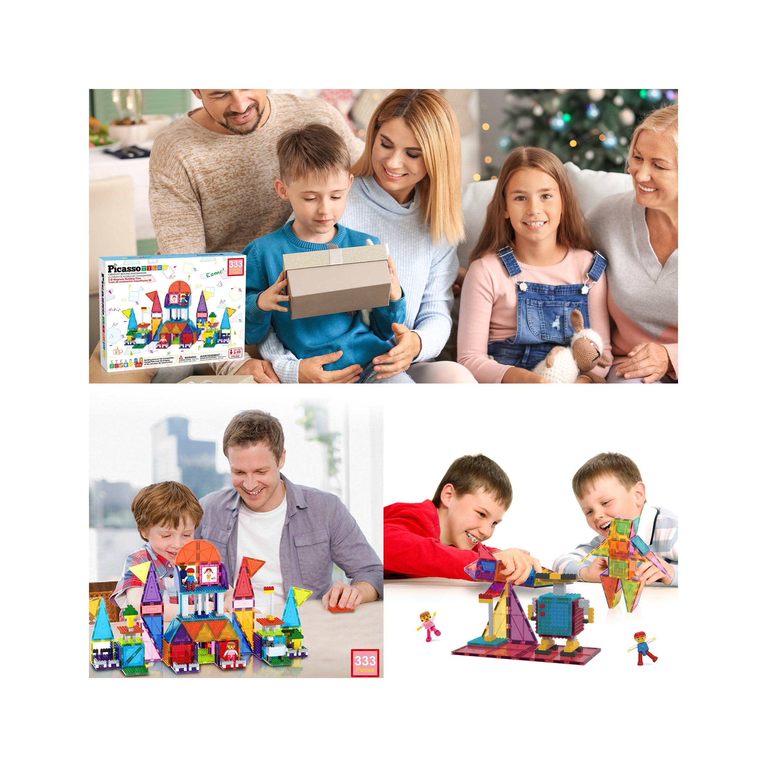 PicassoTiles 333pcs Magnetic Building Blocks Set with Action Figures - STEM Educational Toys for Toddlers & Preschool Kids - Montessori Classroom Learning Activities - Perfect for Creative Play & Early Childhood Development