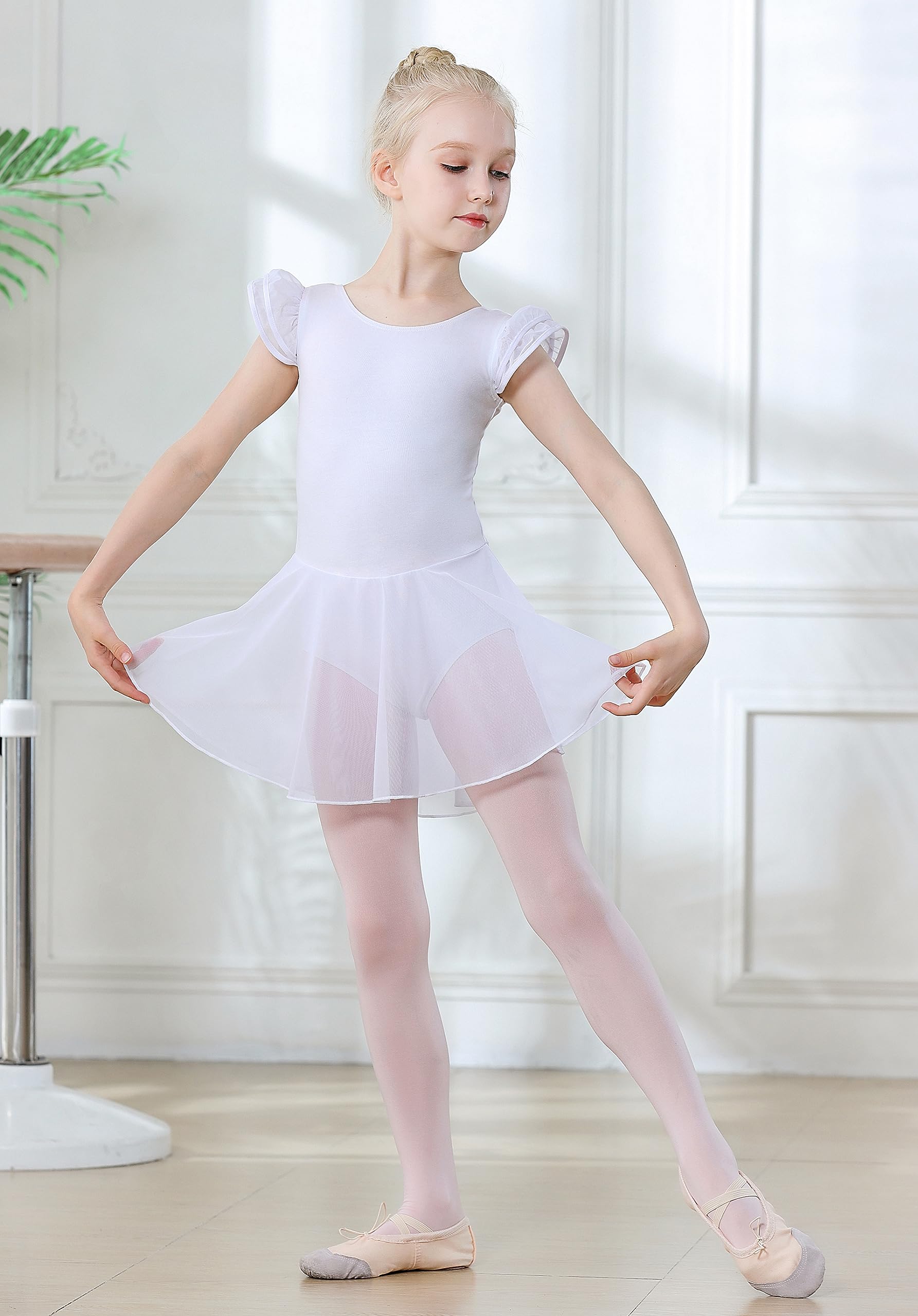DIPUG Girls Ballet Leotard with Skirt - Toddler Dance Leotard with Flutter Sleeves & Criss Cross Back - Perfect for Ballet Class, Recitals & Dance Performances