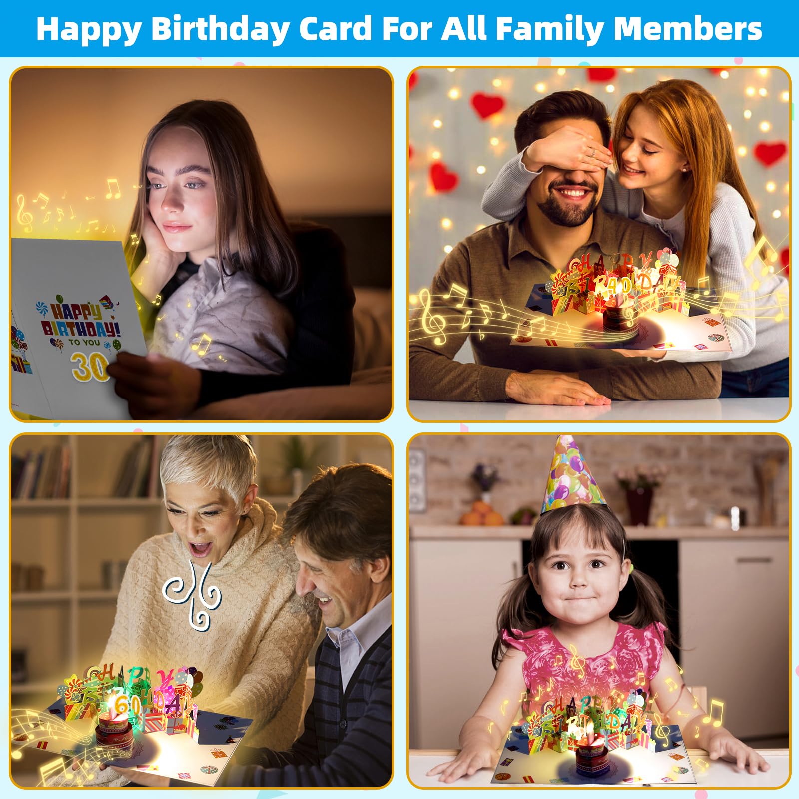 Gumry 80th Birthday Musical Pop Up Greeting Card with Blowable LED Candle, 3D Design & Birthday Song - Perfect 80th Birthday Gift for Women & Men | Great for Milestone Celebrations, Party Decorations & Special Occasions