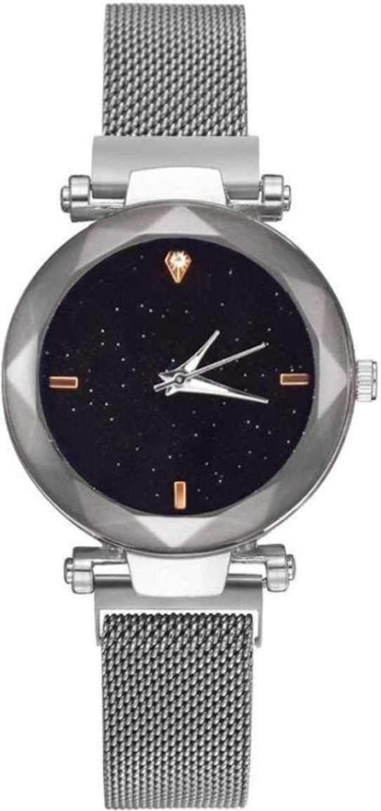 Acnos® Premium Women's Analog Watch - Black Dial with Silver Magnetic Strap | Latest Generation Fashion Timepiece | Perfect for Casual Wear, Office & Special Occasions (PM-SILVER02)