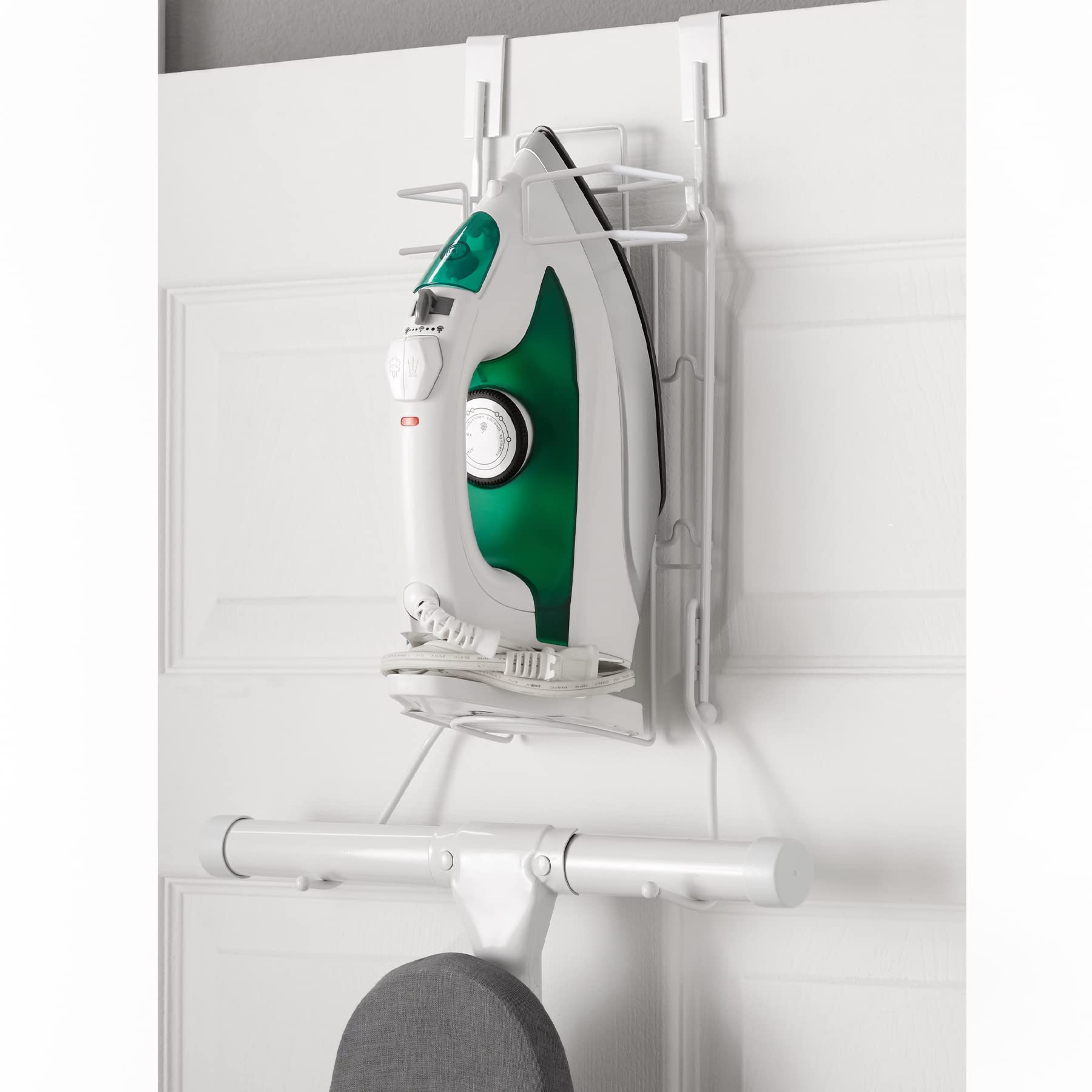 Mainstays White Over-The-Door Iron & Ironing Board Holder - Space Saving Storage Solution for Irons & Ironing Boards - Perfect for Bedrooms, Laundry Rooms & Small Apartments