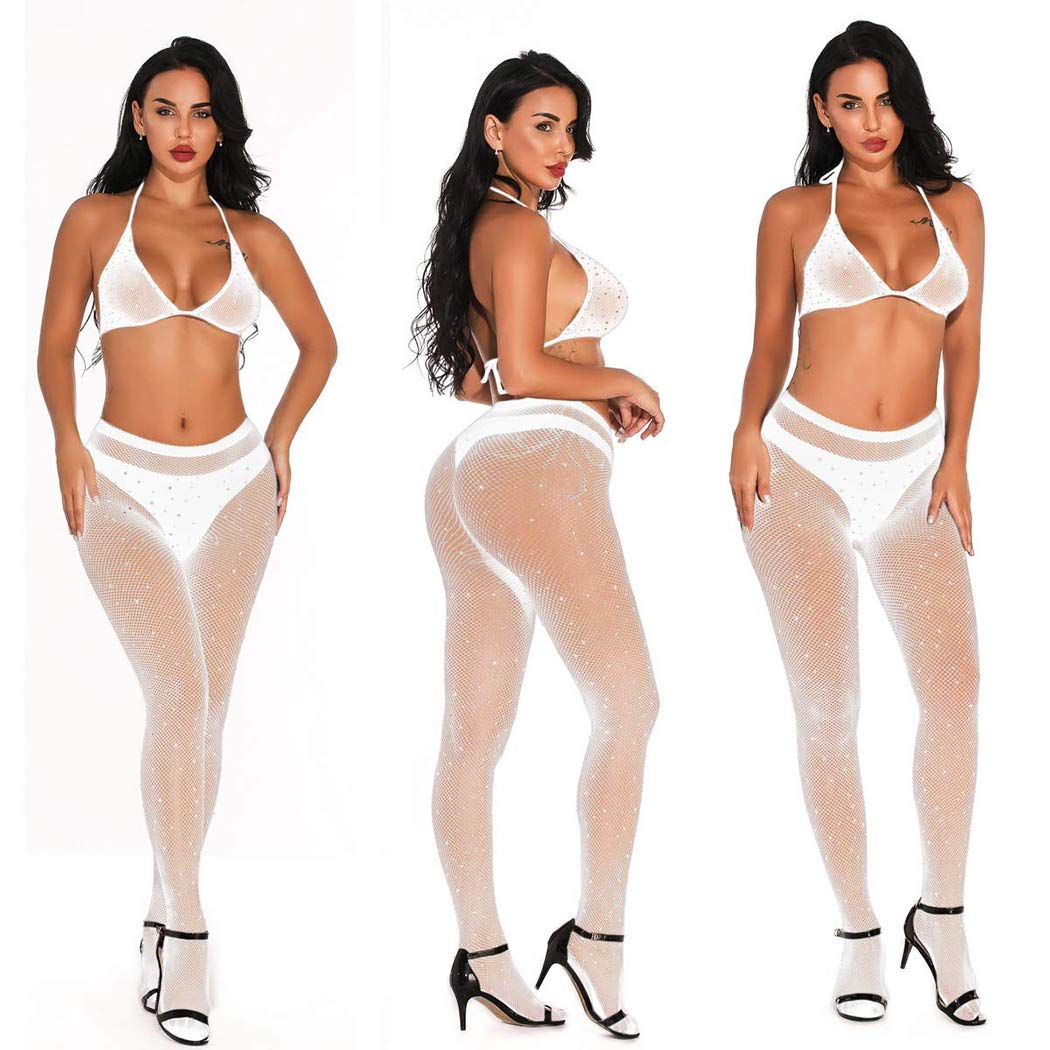 Yokawe Sparkle Rhinestone Fishnet Stockings - Sexy High Waist Tights with Crystal Details for Women | Perfect for Parties, Cosplay, and Night Out Outfits