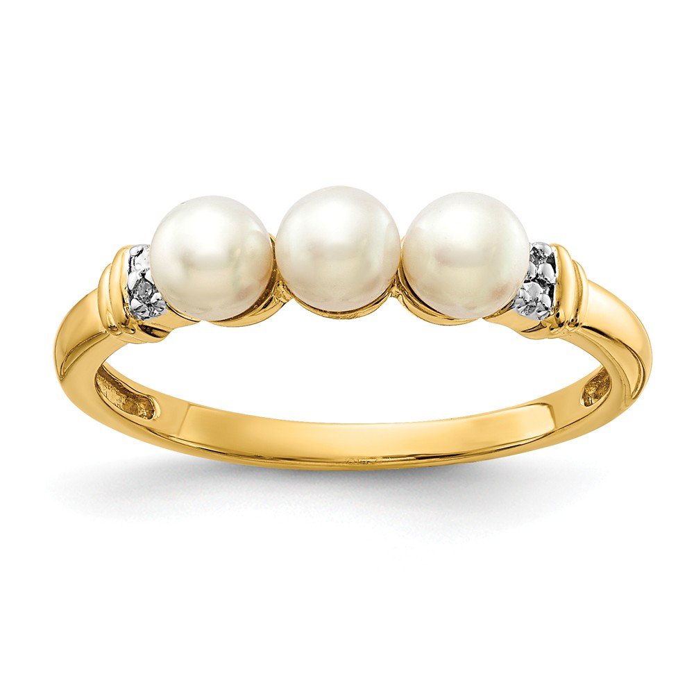 14K Yellow Gold Diamond & Freshwater Pearl Ring Band (0.012cttw) - Elegant Jewelry for Weddings, Anniversaries & Special Occasions