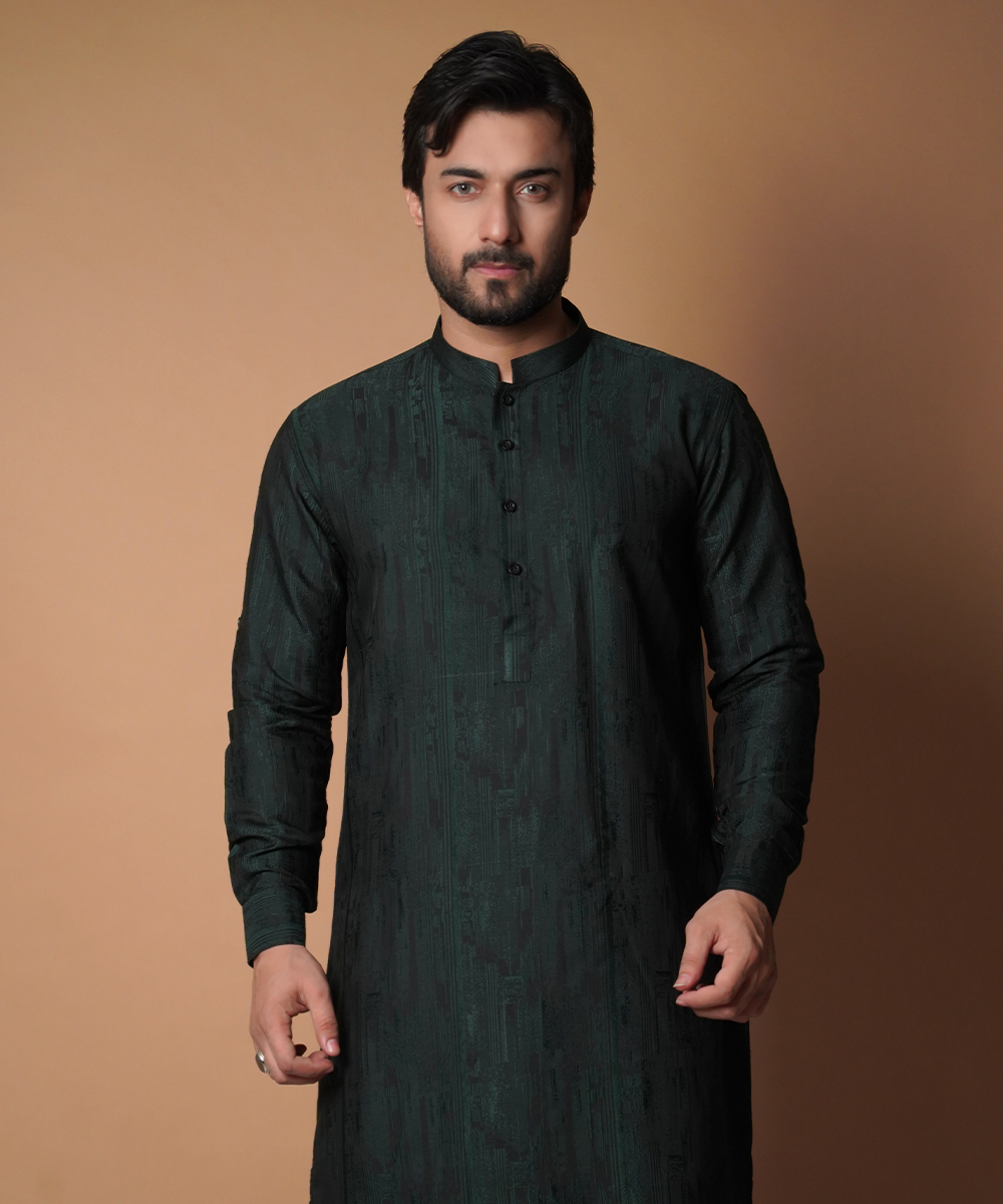 Premium Dark Green & Black Cotton Jacquard Fabric - Soft, Durable & Stylish for Upholstery, Curtains & Home Decor