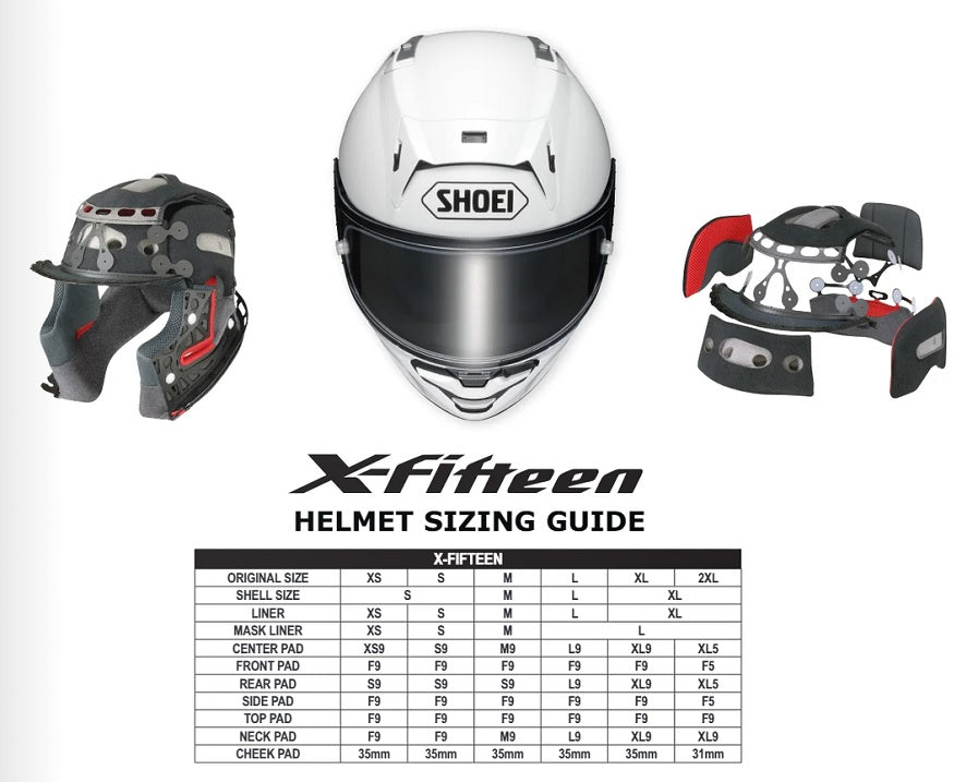 Shoei X Fifteen Motorcycle Helmet Size Guide - Perfect Fit for Street & Racing Bikes - Ultimate Comfort & Safety for Riders