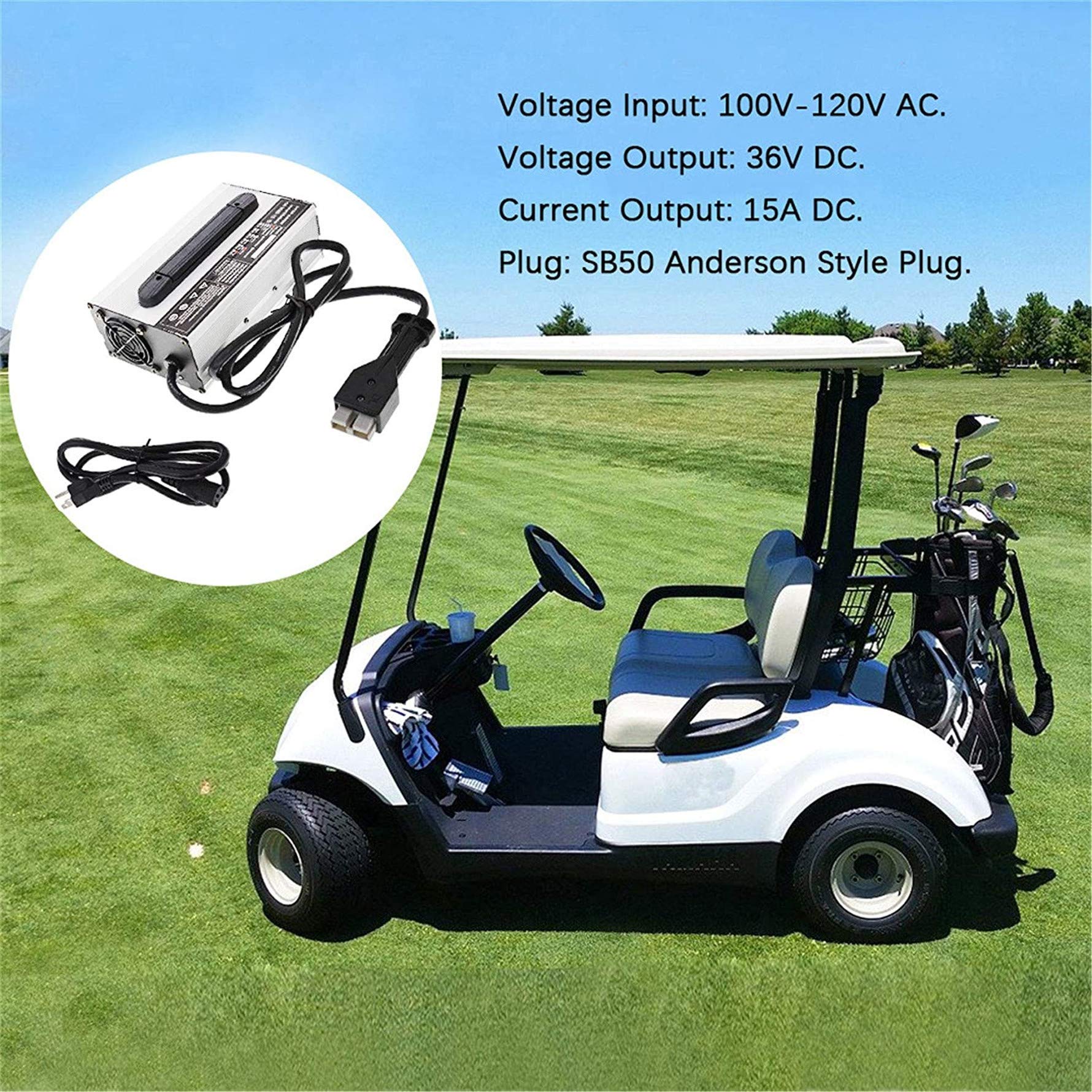 36V 15AMP SB50 Plug Golf Cart Battery Charger with Handle - Replacement for EZGO Marathon Golf Carts | Fast Charging for Golf Carts, Electric Vehicles & Mobility Scooters | Outdoor, Camping & RV Use