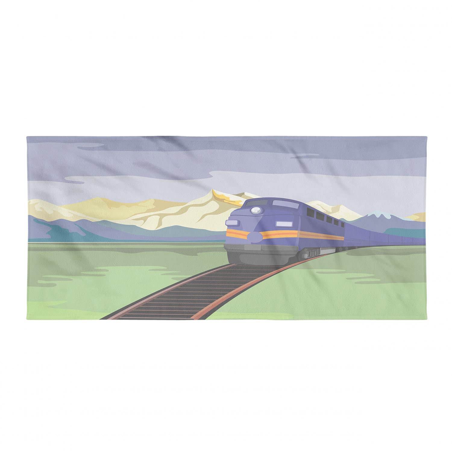 Ambesonne Railroad Camping Towel - Quick Dry Lightweight Microfiber Travel Towel with Countryside Mountain Train Design for Backpacking, Hiking, Beach & Outdoor Adventures