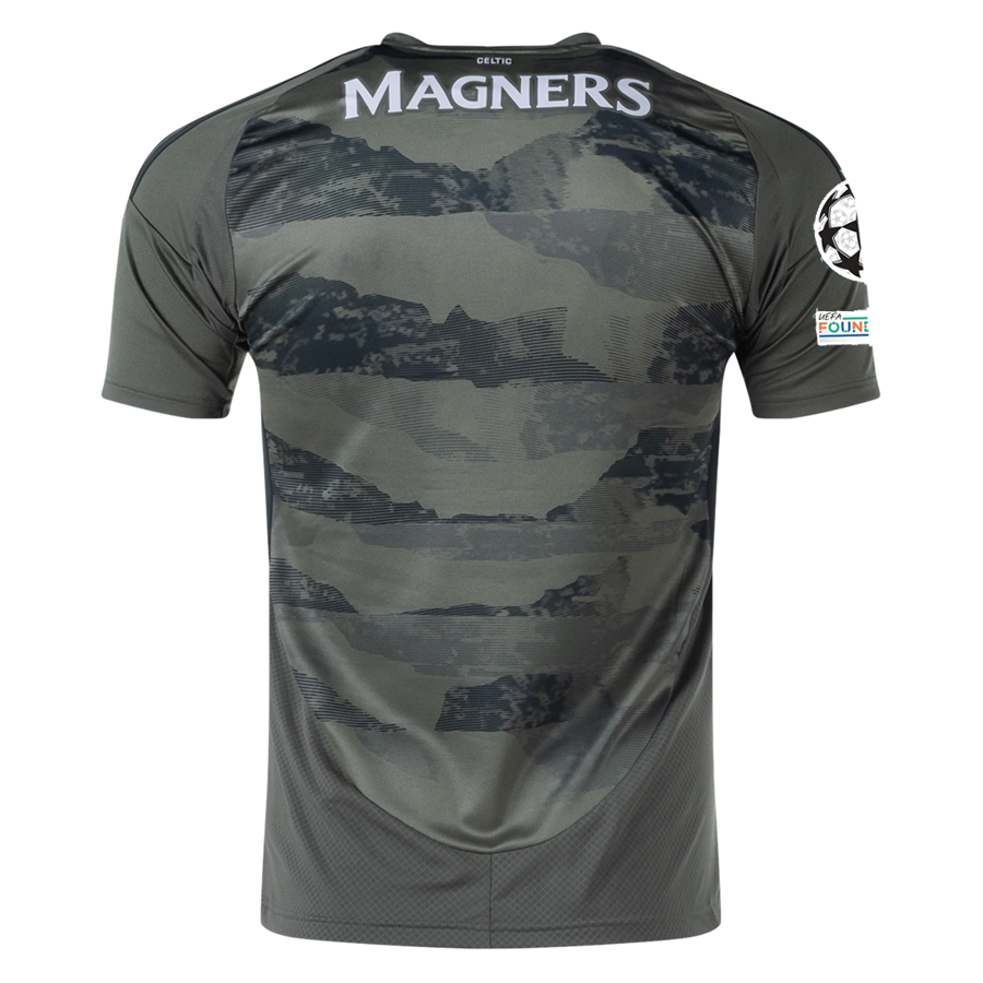 Adidas Celtic FC Third Jersey 2024/25 with Champions League Patches - Army Green Soccer Shirt | Authentic Football Kit for Fans & Players | Matchday, Training & Casual Wear