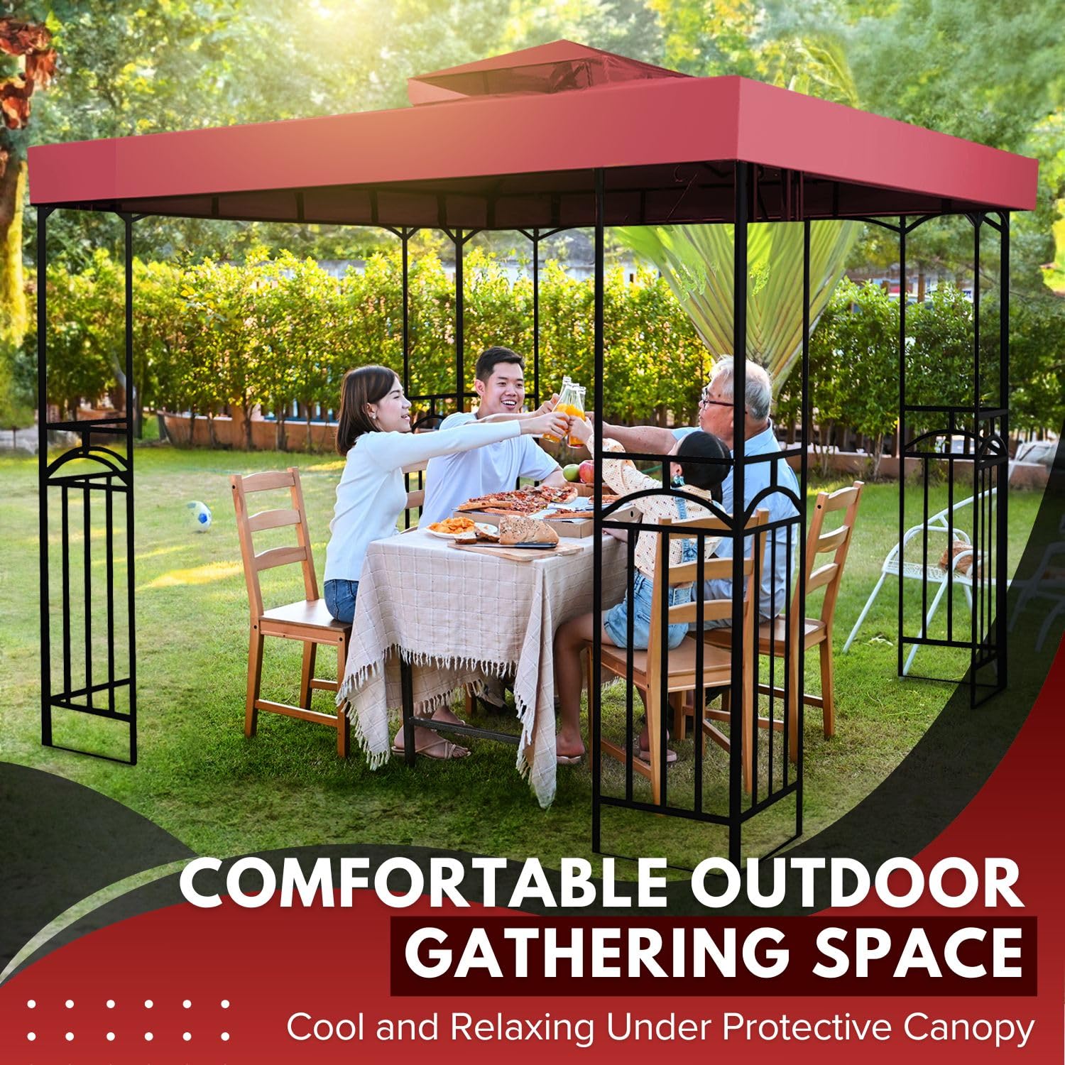 Flexzion 10x10 Feet Gazebo Top Replacement - Waterproof, UV-Resistant Canopy Cover for Double Tier Pop Up Gazebo Tent with Netting | Perfect for Outdoor Patio, Backyard, BBQ, and Camping Shelter