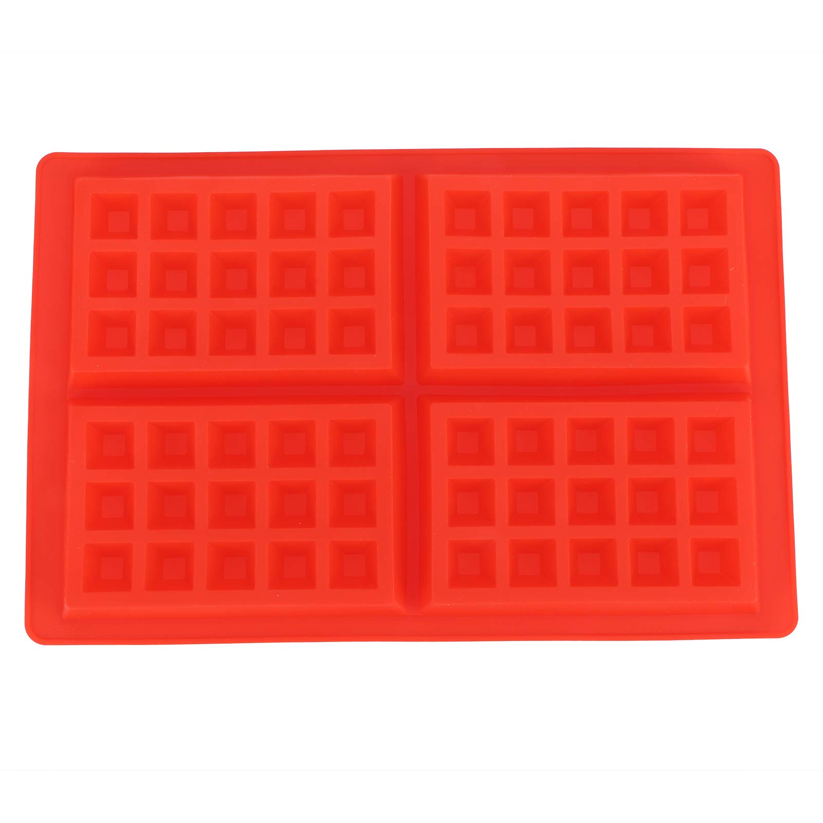AUNMAS Silicone Waffle Mold - 4 Cavity Reusable Baking Pan for Waffles, Cakes, Cookies, Chocolate & Muffins | Non-Stick Rectangular DIY Mold (Red) | Perfect for Home Baking, Party Treats & Holiday Desserts