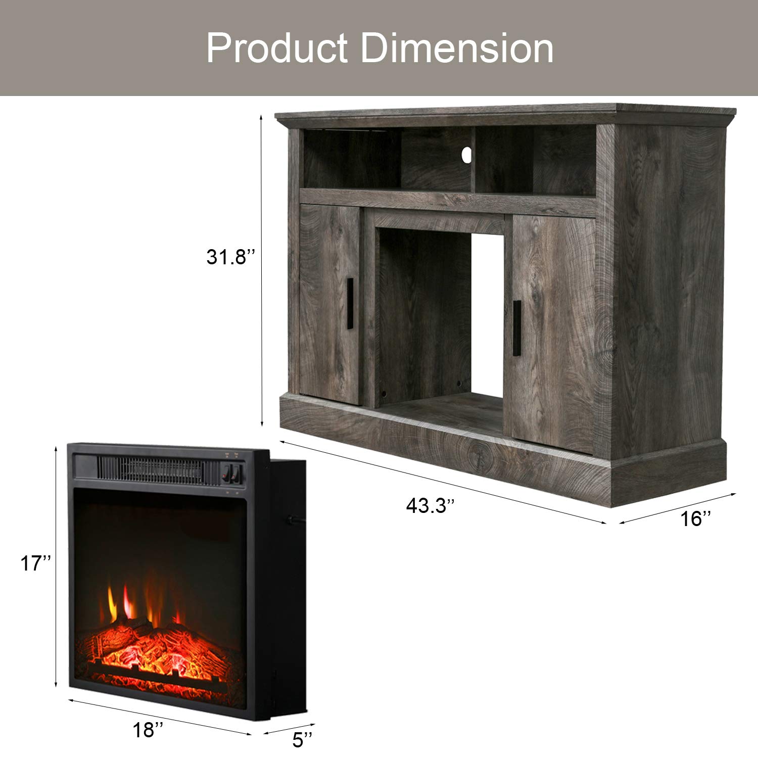 Electric Fireplace TV Stand for 42