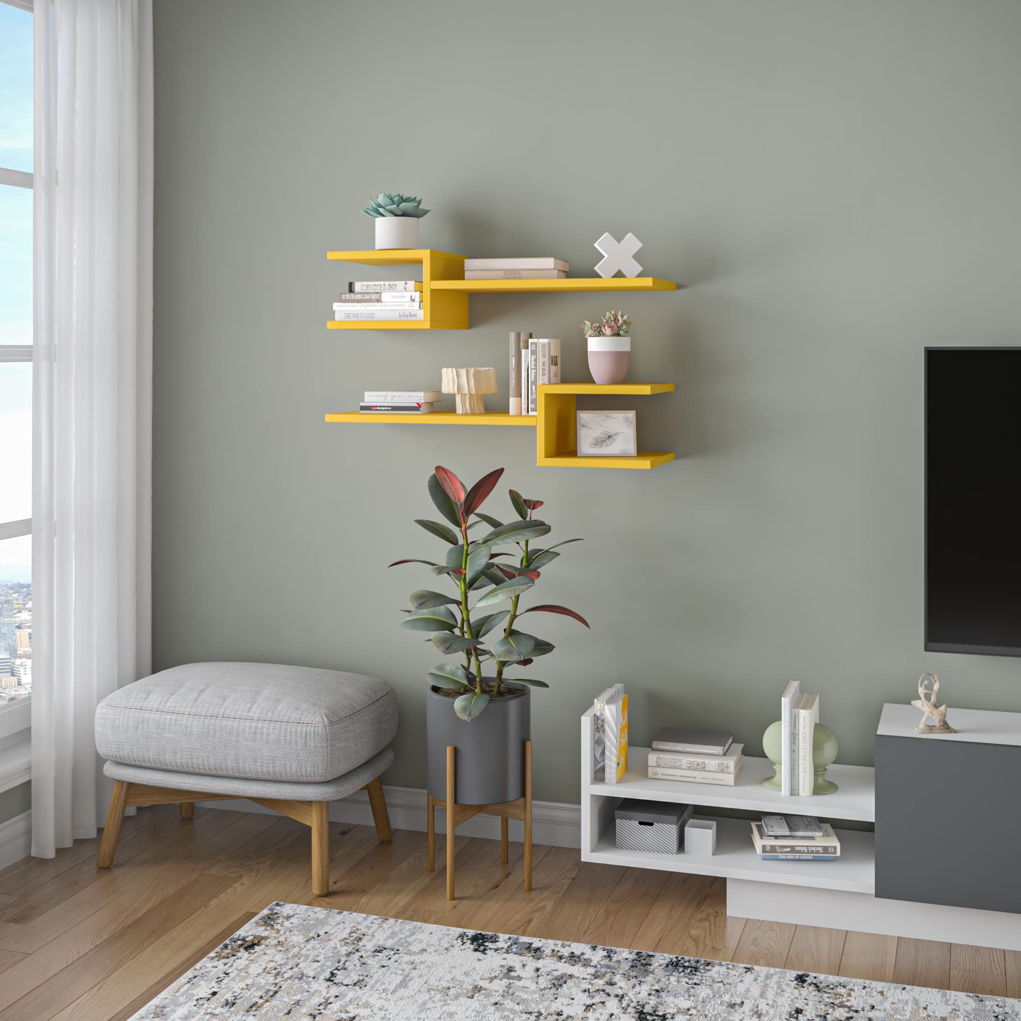 Ada Home Décor Webbs Wall Shelf, 30'' x 7'' x 8'', Mustard Yellow - Floating Shelf for Living Room, Bedroom, Kitchen & Bathroom Storage & Display