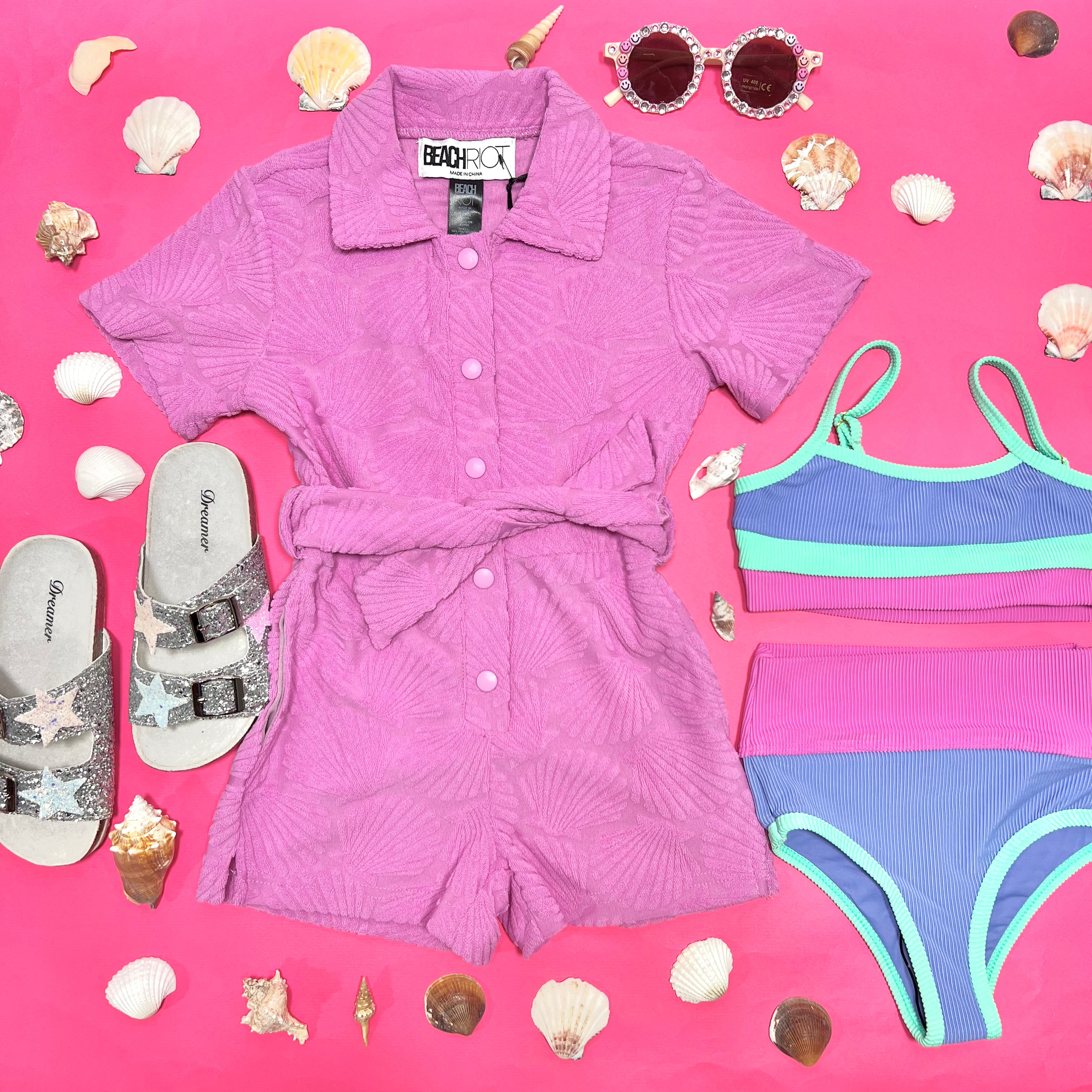 Little Gia Shell Romper - Baby Girls' Summer Outfit, Soft Cotton Jumpsuit for Beach & Playtime