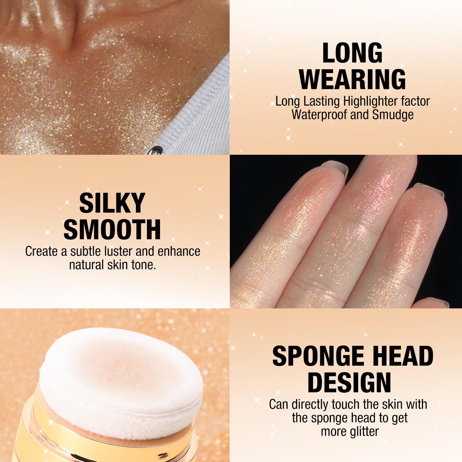 Glitter Body Highlighter Powder - Shimmer & Sparkle Face & Body Makeup with Sponge Applicator (Golden) | Perfect for Parties, Festivals & Night Out Glow