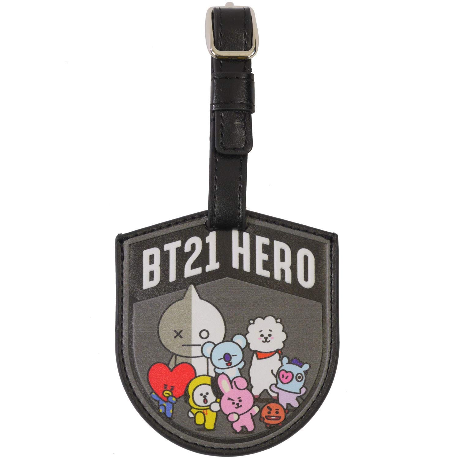 BT21 LINE Friends Luggage Tag - Cute Travel ID Bag Tag for Suitcases with KOYA, RJ, SHOOKY Characters | Perfect for Airports, Cruise Ships & Backpacking Trips | Durable Black Travel Accessory