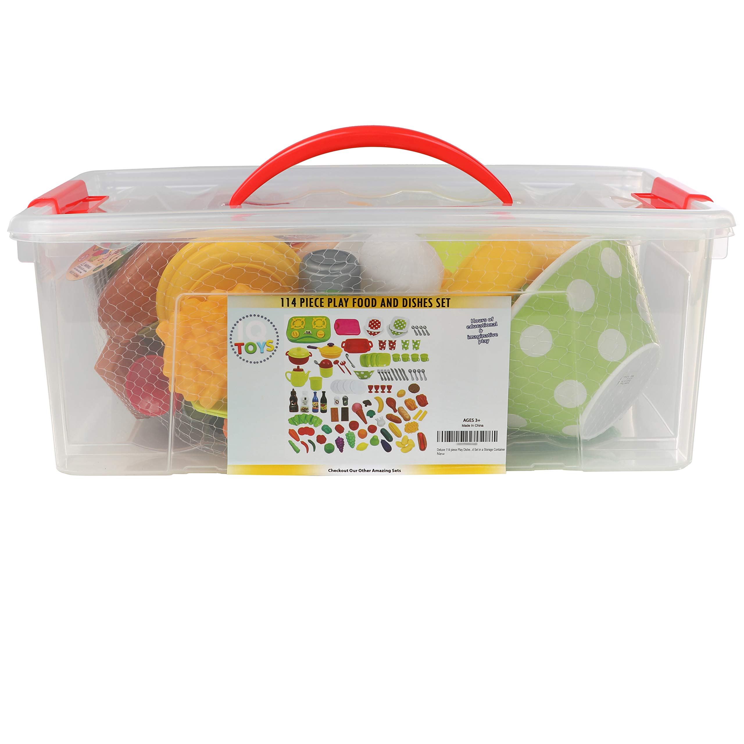 IQ Toys 114-Piece Pretend Play Food Set for Kids - Fake Toy Food with Storage Container, Kitchen Accessories for Toddlers & Children - Perfect for Role Play, Birthday Gifts & Early Learning Activities