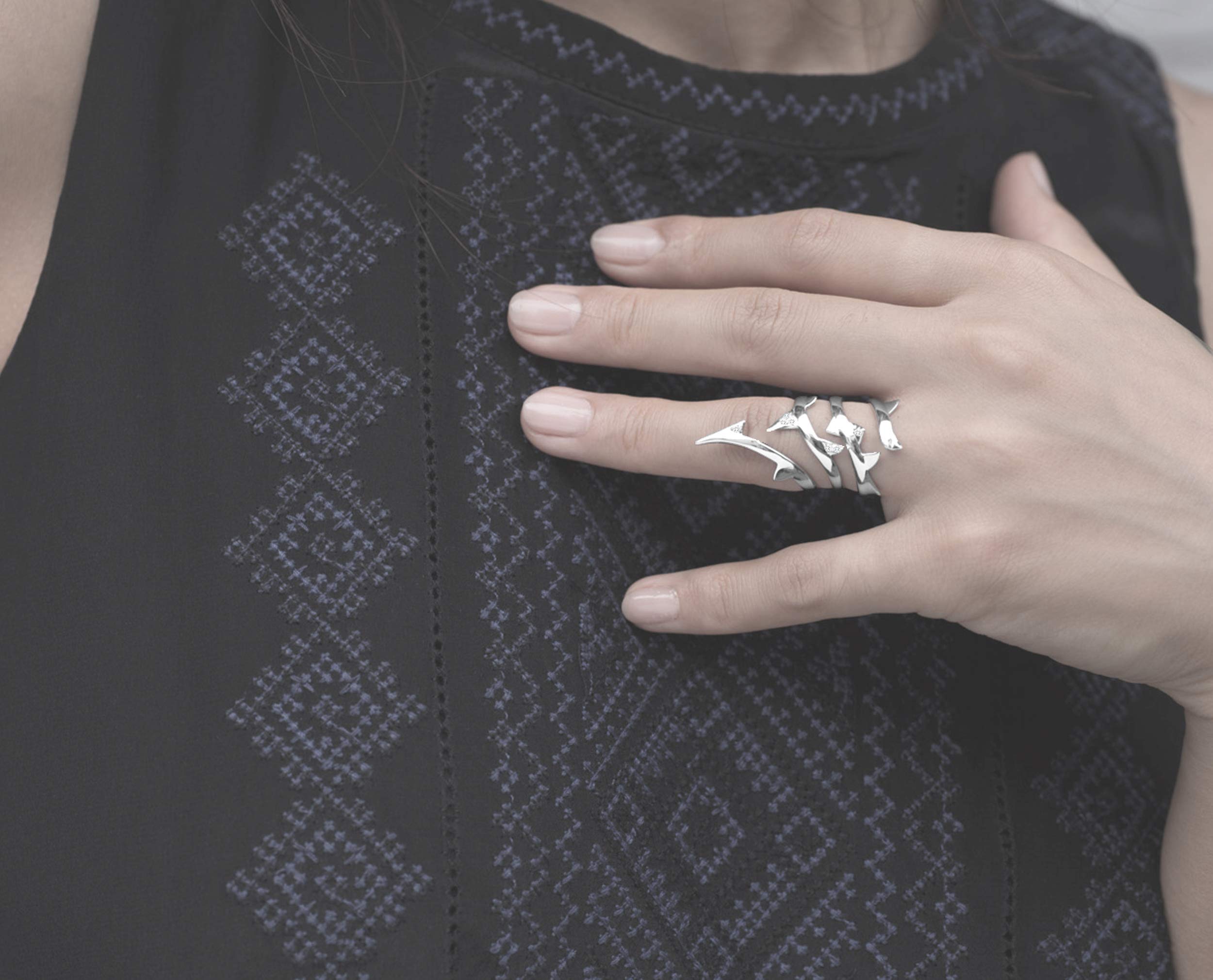 Majade Handmade 925 Sterling Silver Diamond Crown of Thorn Full Finger Ring - Gothic Nature Inspired Wiccan Jewelry, Pagan Right Hand Statement Ring for Witchy Aesthetic & Dark Fashion Lovers