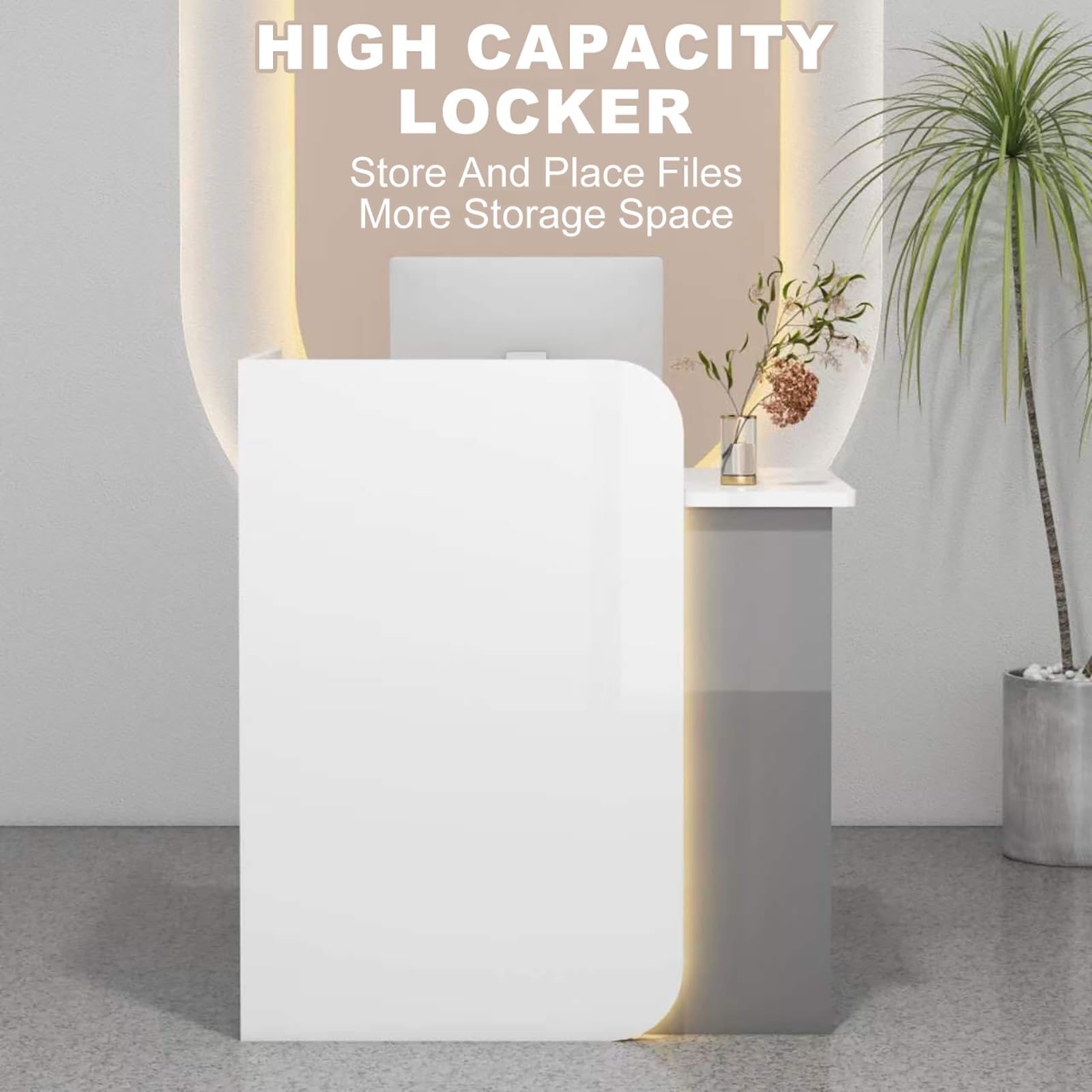 White L-Shaped Reception Desk with Lockable Drawer - Space Saving Front Counter for Office, Salon & Home - Perfect for Checkout Lobby, Beauty Salon & Small Business Reception Areas (Size: Large)