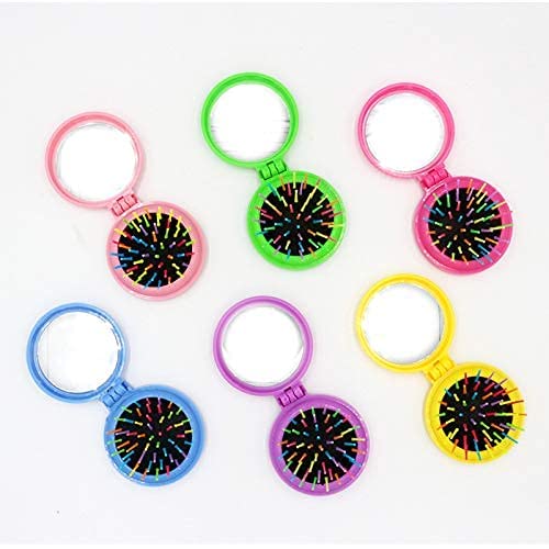 DiaryTown 4 Pack Mini Travel Hairbrush with Mirror - Compact Folding Round Hair Brush for Women, Girls & Kids | Cute Panda Design | Portable Hair Comb for Travel, Purse & School Backpack