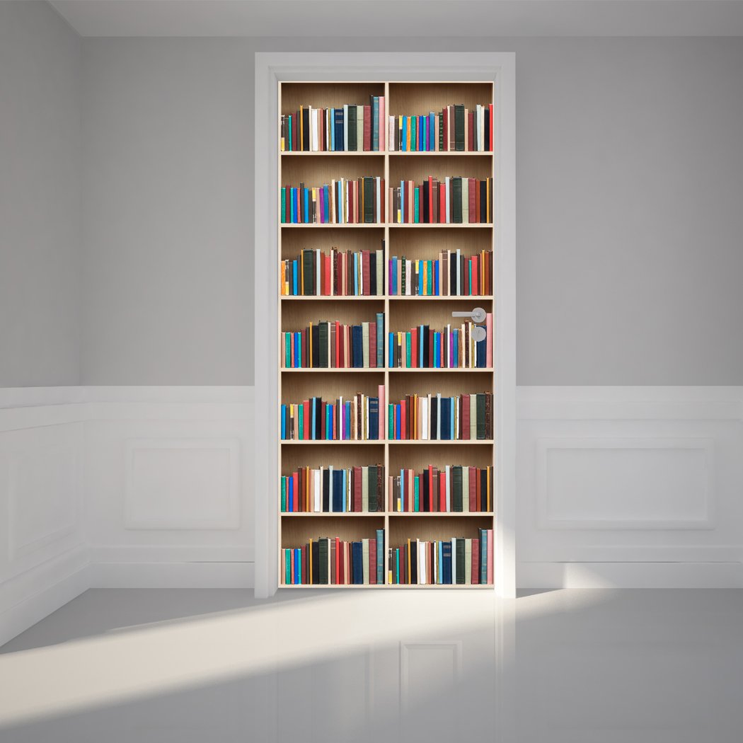 RoyalWallSkins Bookshelf Wall Sticker - Bubble-Free Self-Adhesive Peel & Stick Door Mural (30x80 Inch) | Semi-Glossy Library Book Design for Home Office, Kids Room & Classroom Decor