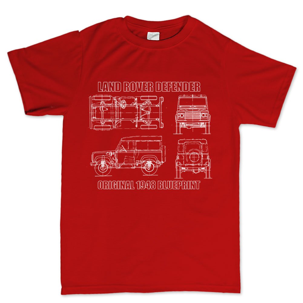 Defender 90110 Blueprint T-Shirt - Red XL | Men's Graphic Tee for Casual Wear, Street Style & Everyday Outfits