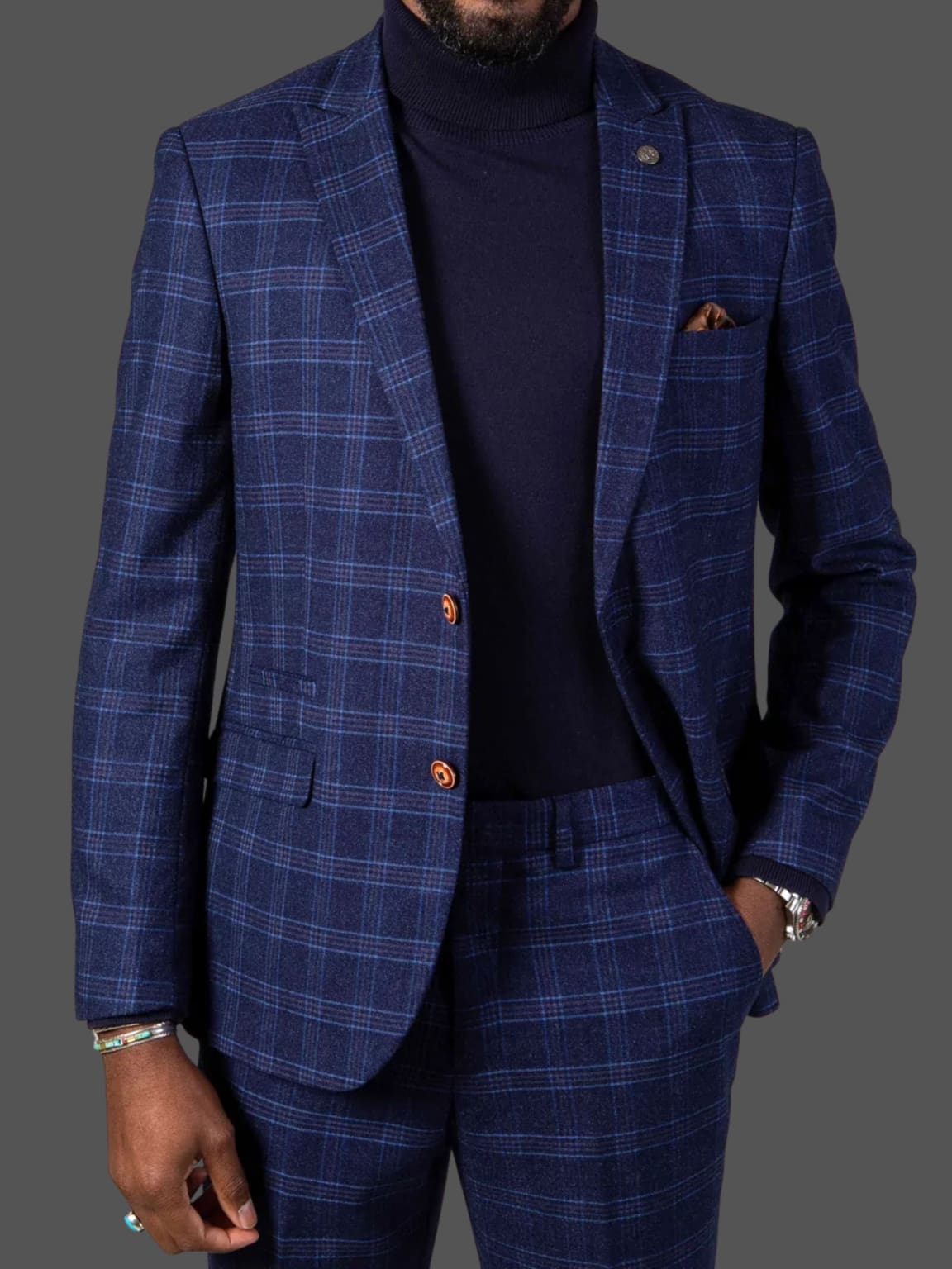 Marc Darcy Chigwell Men's Blue Tweed Check 3 Piece Suit - Formal Business Attire for Weddings, Office & Special Occasions