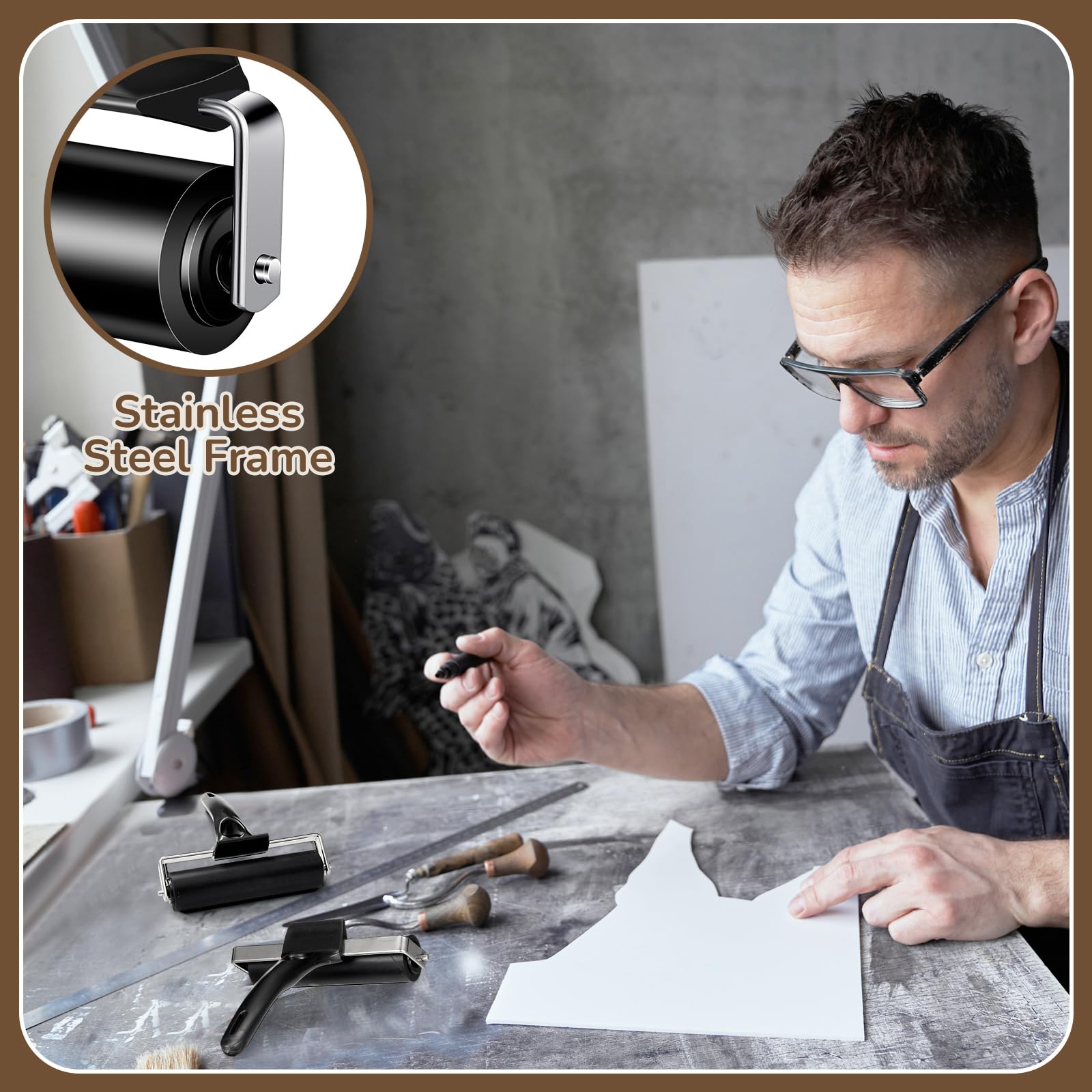 Frienda 12 Pack 4.7 Inch Rubber Brayer Rollers - Black Ink Roller Tool for Printmaking, Block Printing, Paper Crafting, Gluing & Wallpaper Stamping - Perfect for DIY Scrapbooks, Art Projects & Home Decor