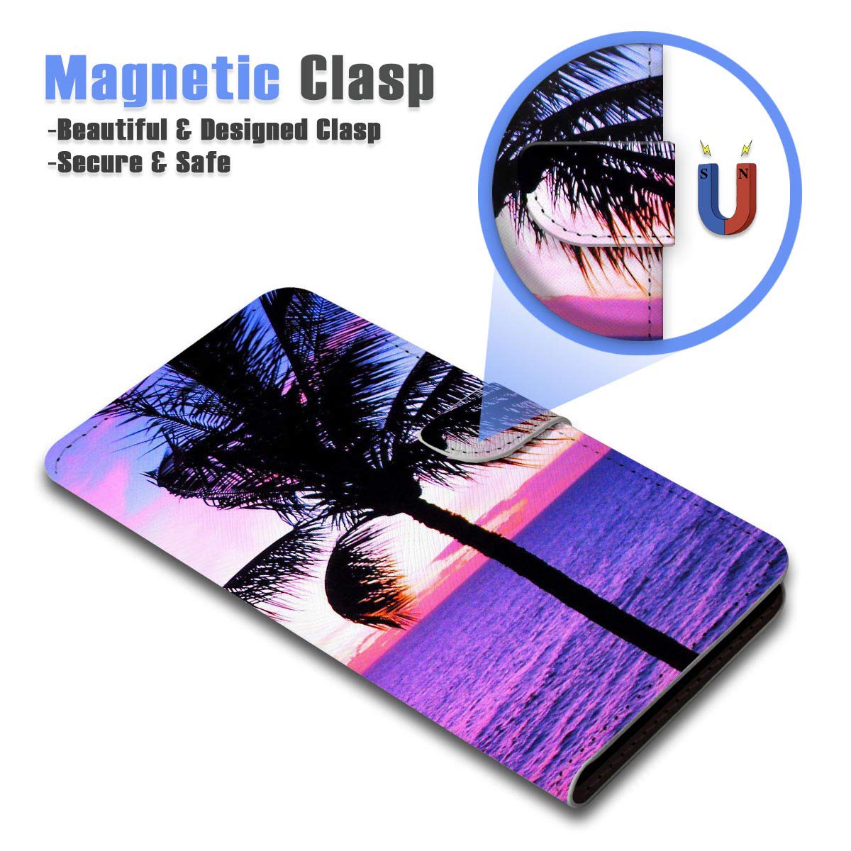 Premium Flip Wallet Phone Case for iPhone 13 Pro - A21747 Sea Beach Palm Tree Design | Slim Protective Cover with Card Slots & Magnetic Closure (Perfect for Travel, Work & Everyday Use)