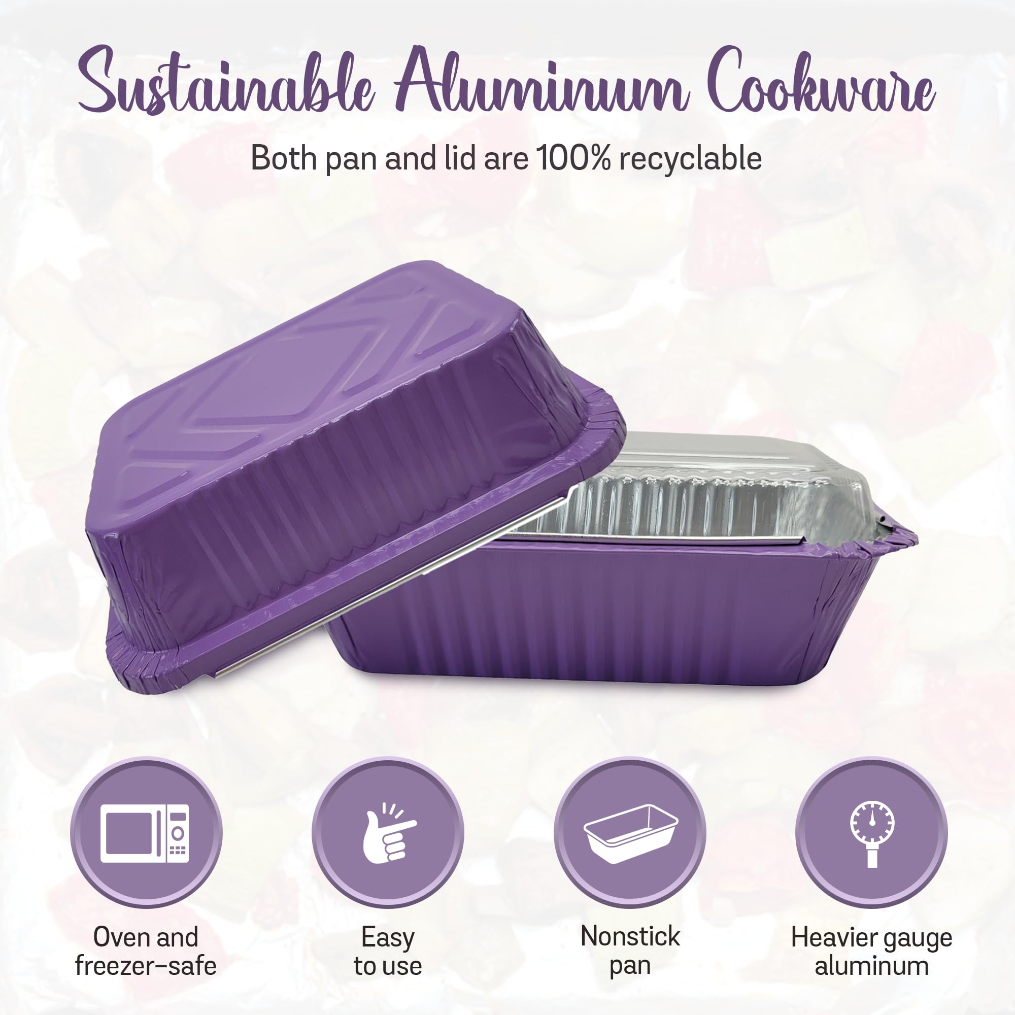 KitchenDance 1.5 lb. Heavy Duty Colored Aluminum Foil Takeout Containers with Lids - Disposable Casserole Pans for Cooking, Baking, Freezing & Food Storage - 50 Pack Purple - Perfect for Meal Prep, Party Catering & Leftovers