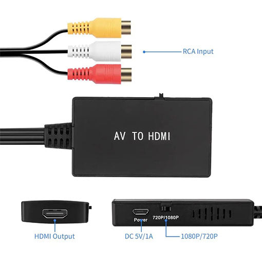 RCA to HDMI Converter - AV to HDMI Adapter for TV, DVD, Gaming - High Quality Video Audio Signal Converter for Home Theater & Entertainment Systems