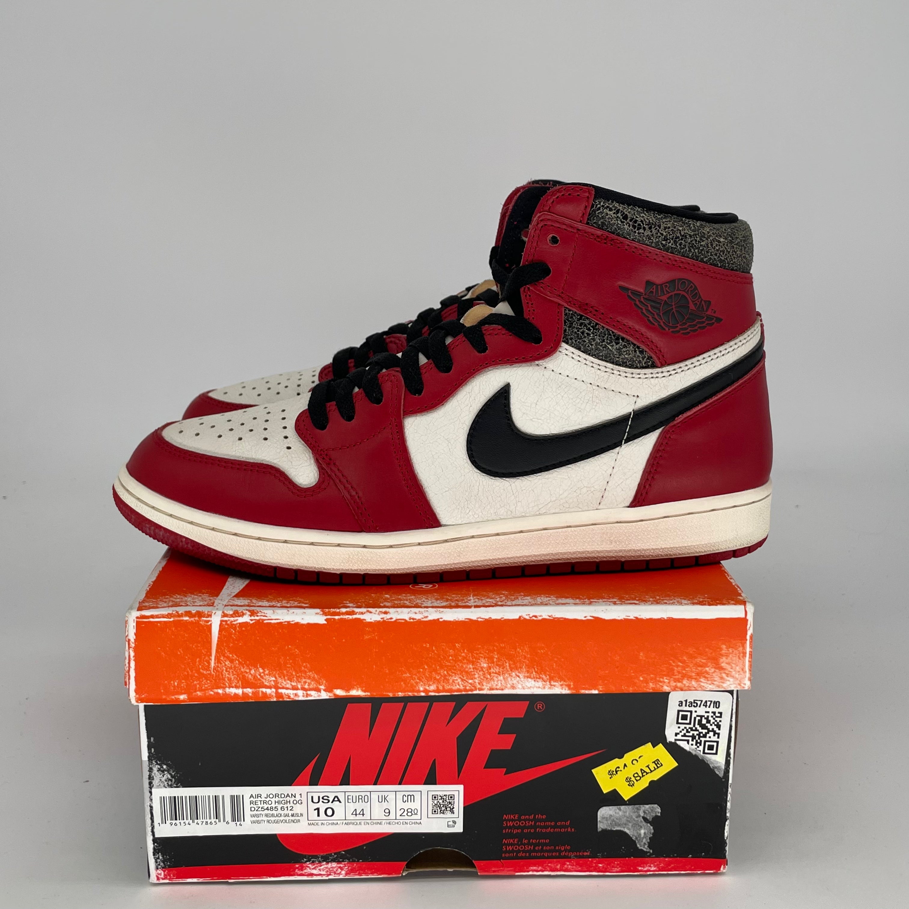 Original Title: AIR JORDAN 1 CHICAGO LOST AND FOUND SIZE 10/11.5W DZ5485 612   Optimized Title: **Authentic Air Jordan 1 Retro High OG 'Chicago Lost & Found' Sneakers - Men's Size 10 / Women's 11.5W (DZ5485-612) - Perfect for Streetwear & Basketball Fashion**