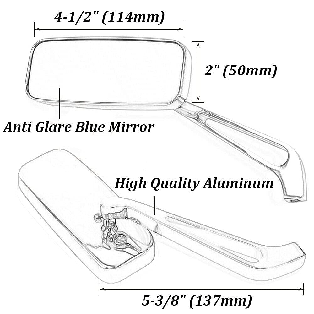 Universal 8mm/10mm Rectangle Black Smoke Blue Glass Motorcycle Mirrors - Fit for Scooter, Bobber, Cruiser, Chopper, Road Bike & Moped - Enhanced Rear View Safety for Touring & City Riding