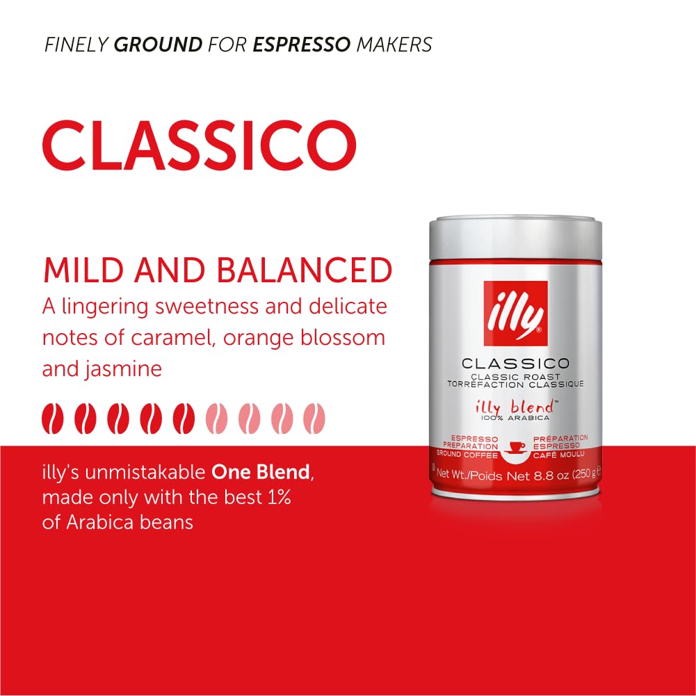 Illy Drip Coffee - 100% Arabica Ground Coffee, Classico Medium Roast with Caramel, Orange Blossom & Jasmine Notes - Preservative-Free, Mild & Balanced - 4.4 Ounce (12 Pack) - Perfect for Home Brewing, Office Use & Gifts