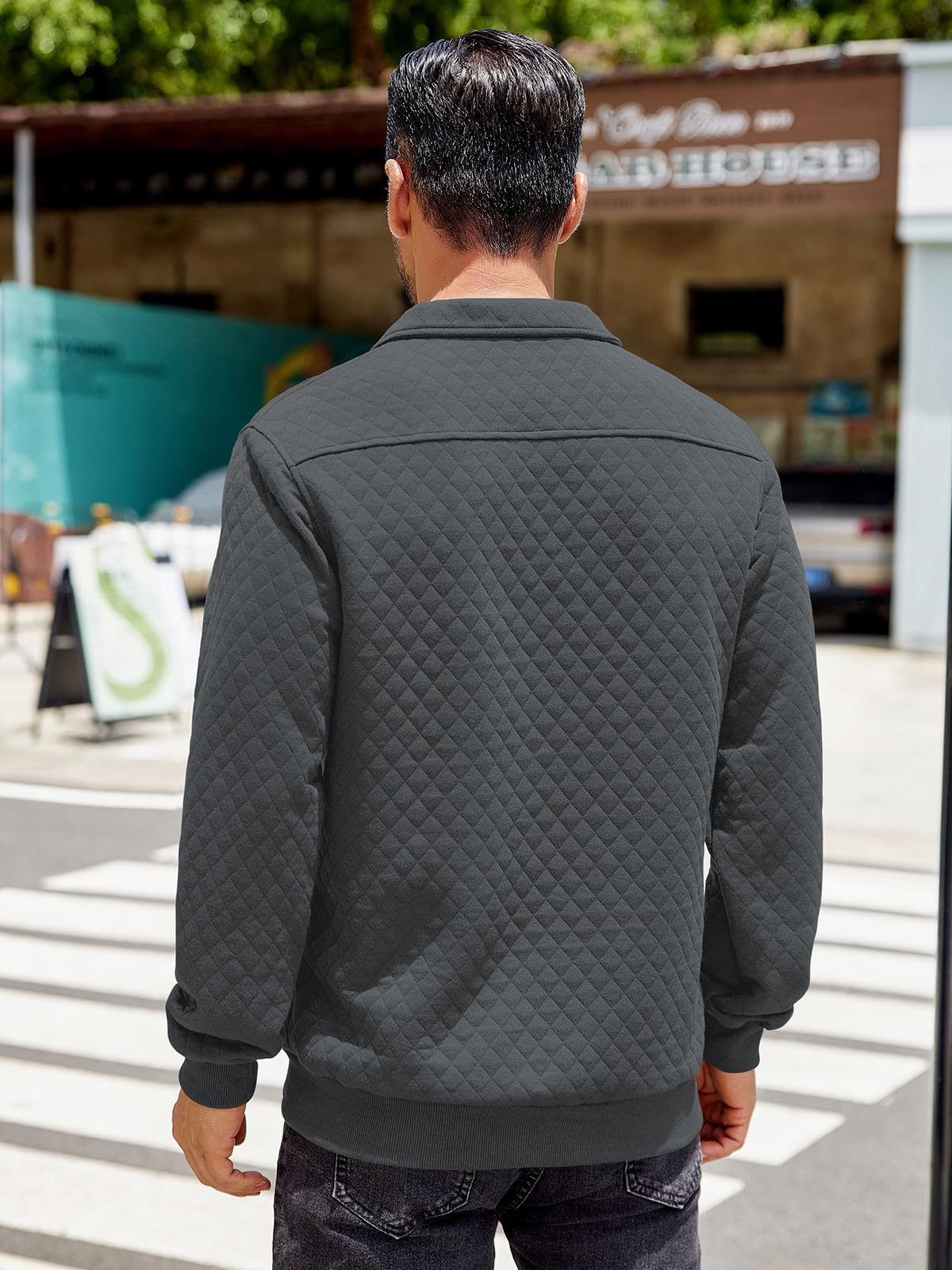 COOFANDY Men's Quarter Zip Sweatshirt - Long Sleeve Waffle Knit Pullover with Stand Collar for Casual & Outdoor Wear - Perfect for Hiking, Camping and Everyday Comfort
