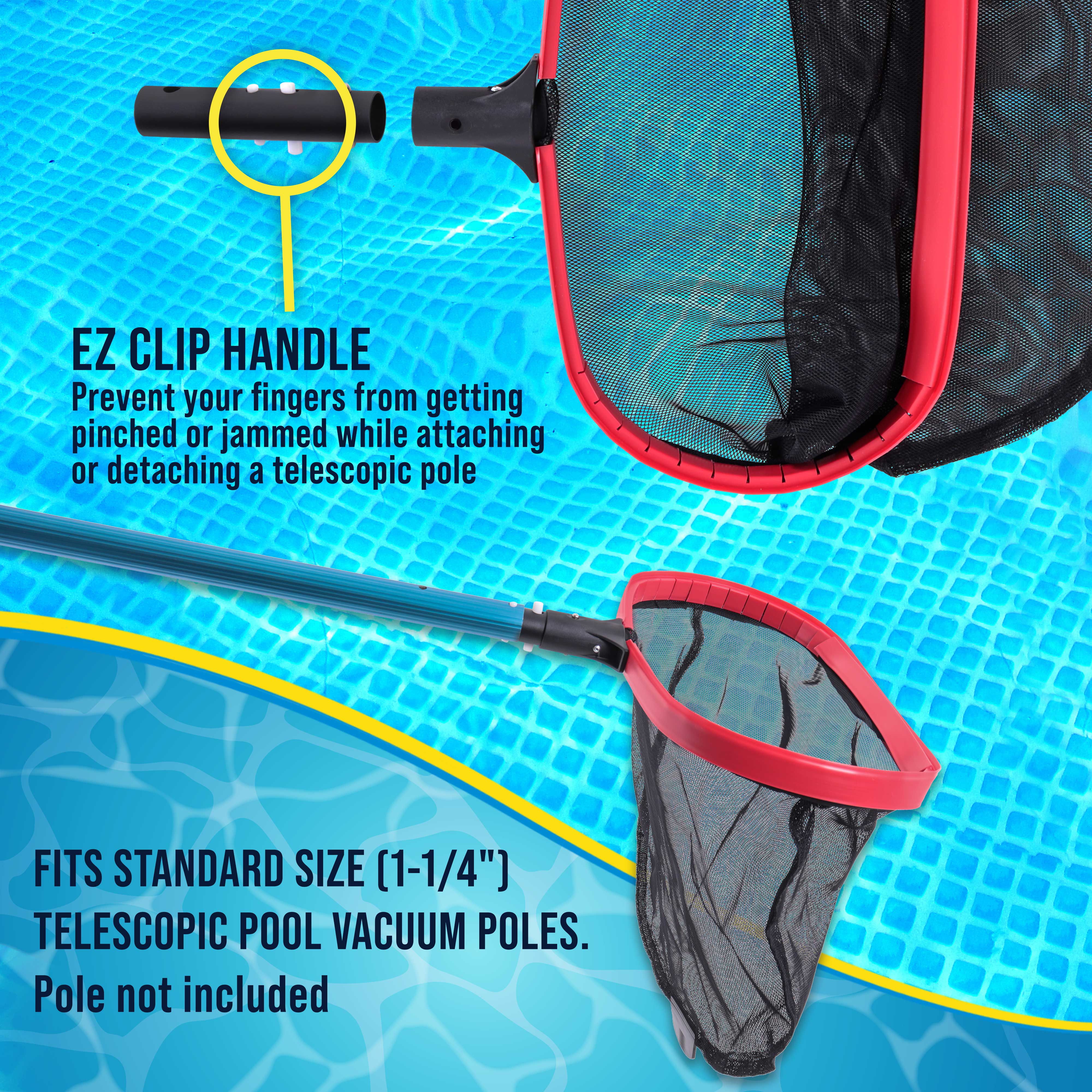 Professional Deluxe Swimming Pool Leaf Skimmer Rake with Deep Net Bag | Heavy Duty Reinforced Aluminum Frame | EZ Clip Handle | Ideal for Pool Cleaning & Maintenance