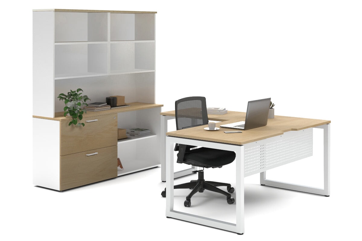 Premium L-Shaped Executive Desk with Quadro Loop Legs - White Finish [1800L x 1800W with Cable Management Scallop] - Perfect for Home Office & Corporate Workspaces