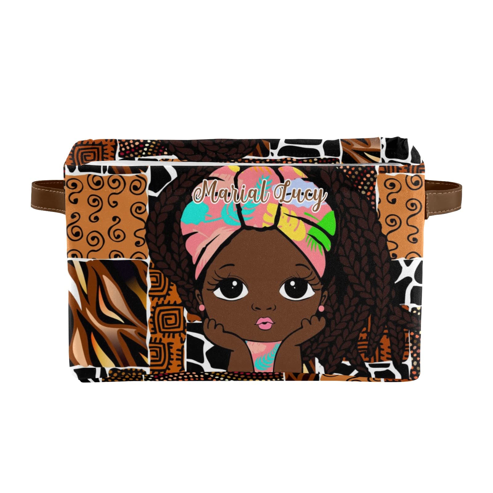 African Ethnic Afro Girl Storage Baskets - 1 Pack Durable Cube Organizer with Handles for Shelves, Wardrobe, Nursery & Toy Storage - Perfect for Home Decor & Kids Room Organization