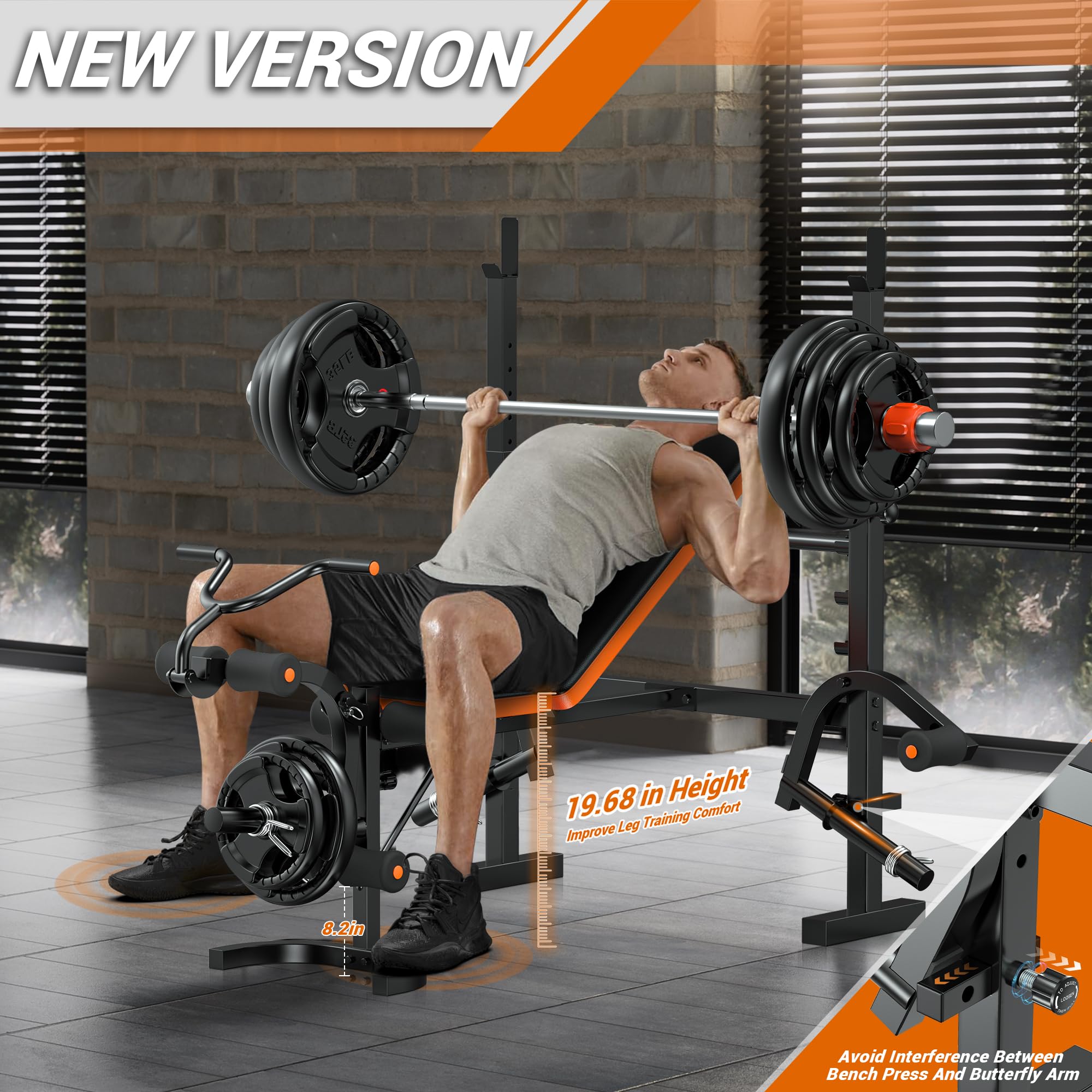 XDDIAS 770LBS Adjustable Weight Bench Set - 6-in-1 Olympic Home Gym Equipment with Leg Extension, Rack & Preacher Pad - Flat/Incline Bench Press for Strength Training - Perfect for Home Workouts & Weight Lifting Exercises