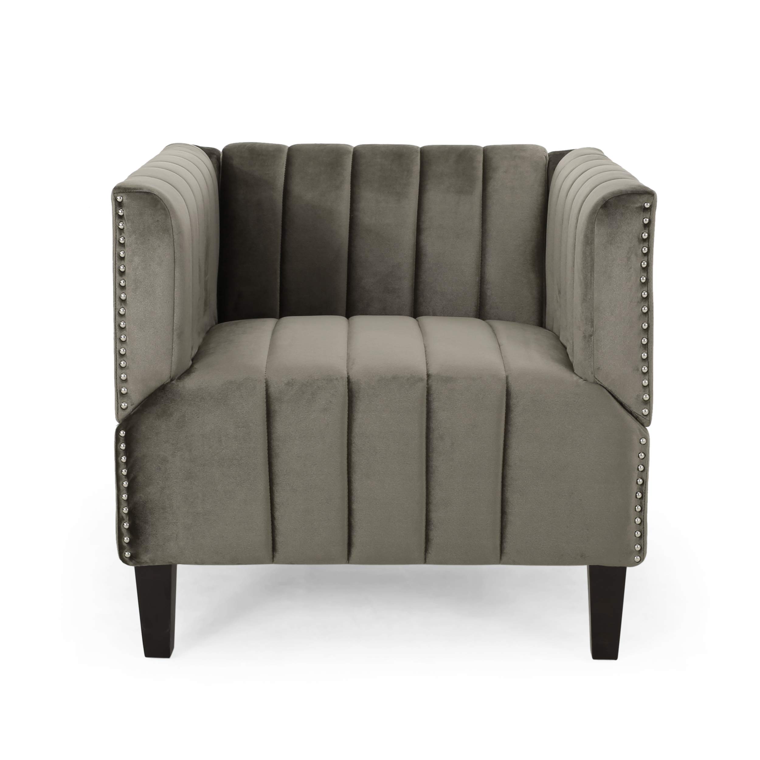 Christopher Knight Home Payne Contemporary Channel Stitch Velvet Club Chair in Gray & Dark Brown - Luxurious Living Room Seating for Modern Home Decor