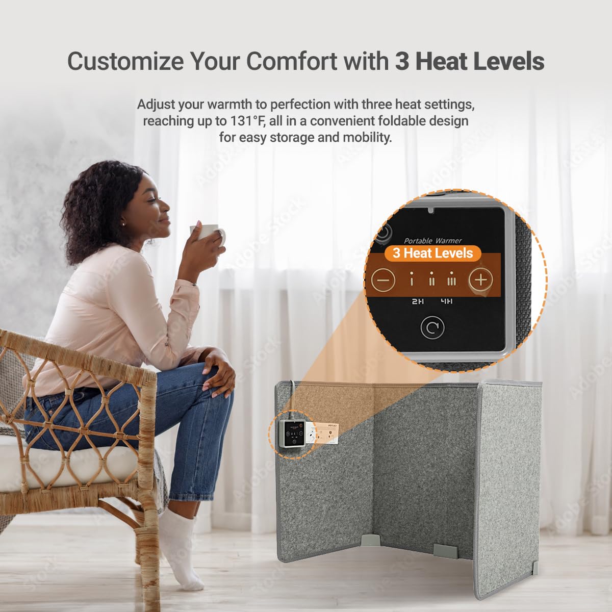 Under Desk Heater for Legs and Feet - Silent, Energy Efficient Personal Space Warmer with Adjustable Thermostat & Timer - Perfect for Home Office, Workstation & Winter Comfort