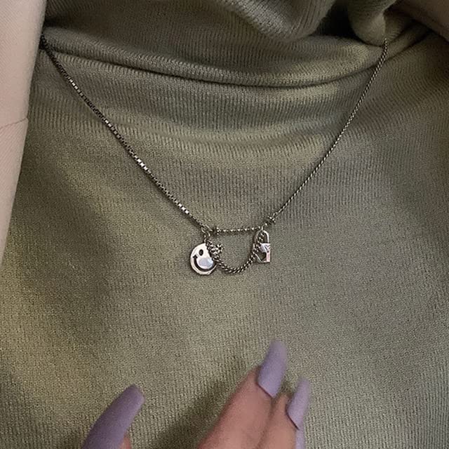 925 Sterling Silver Necklace for Women - Vintage Love Lock Smiley Pendant Jewelry - Elegant Party & Birthday Gift - Perfect for Anniversaries, Valentine's Day & Special Occasions